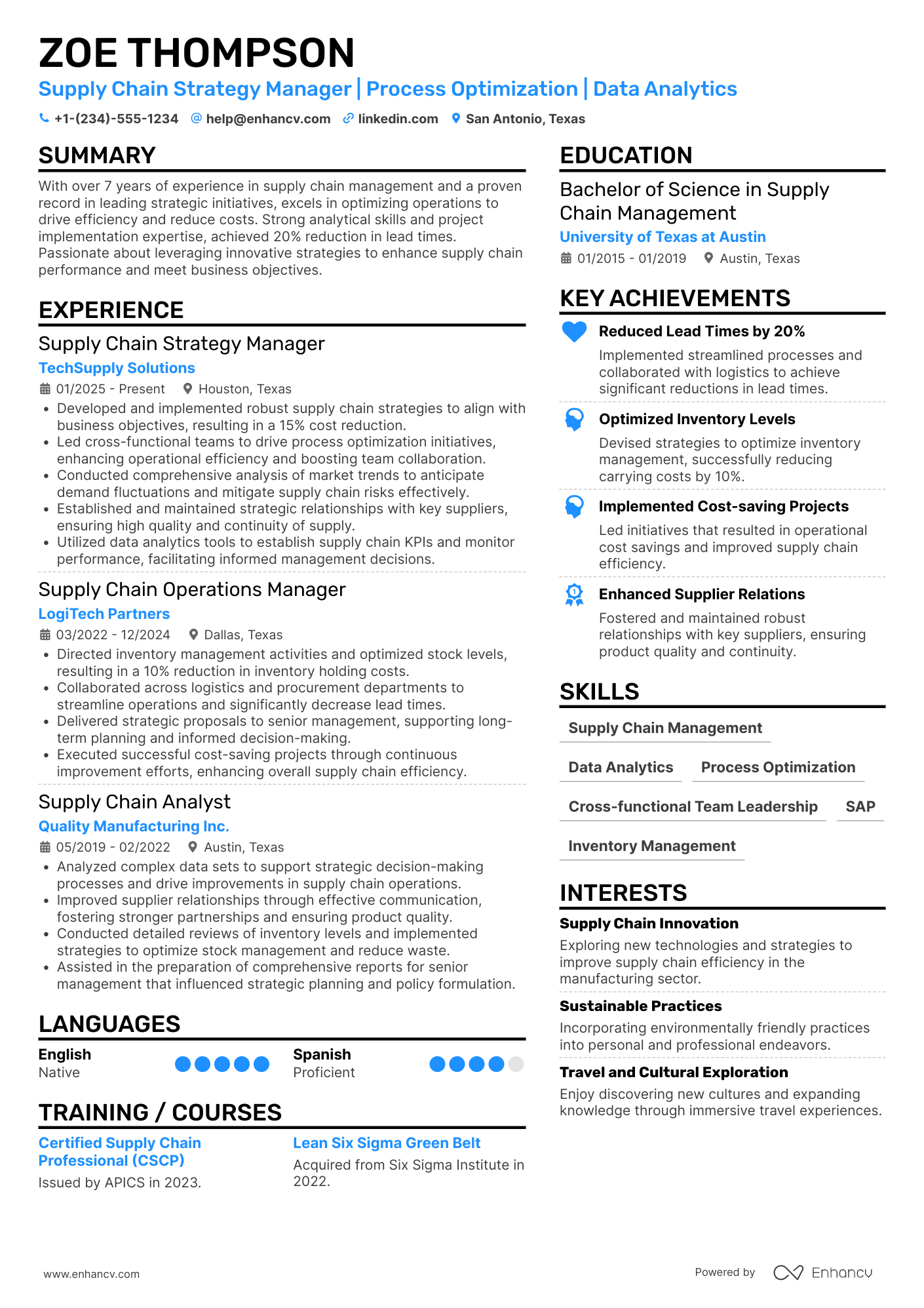 Supply Chain Strategy Manager Resume Example
