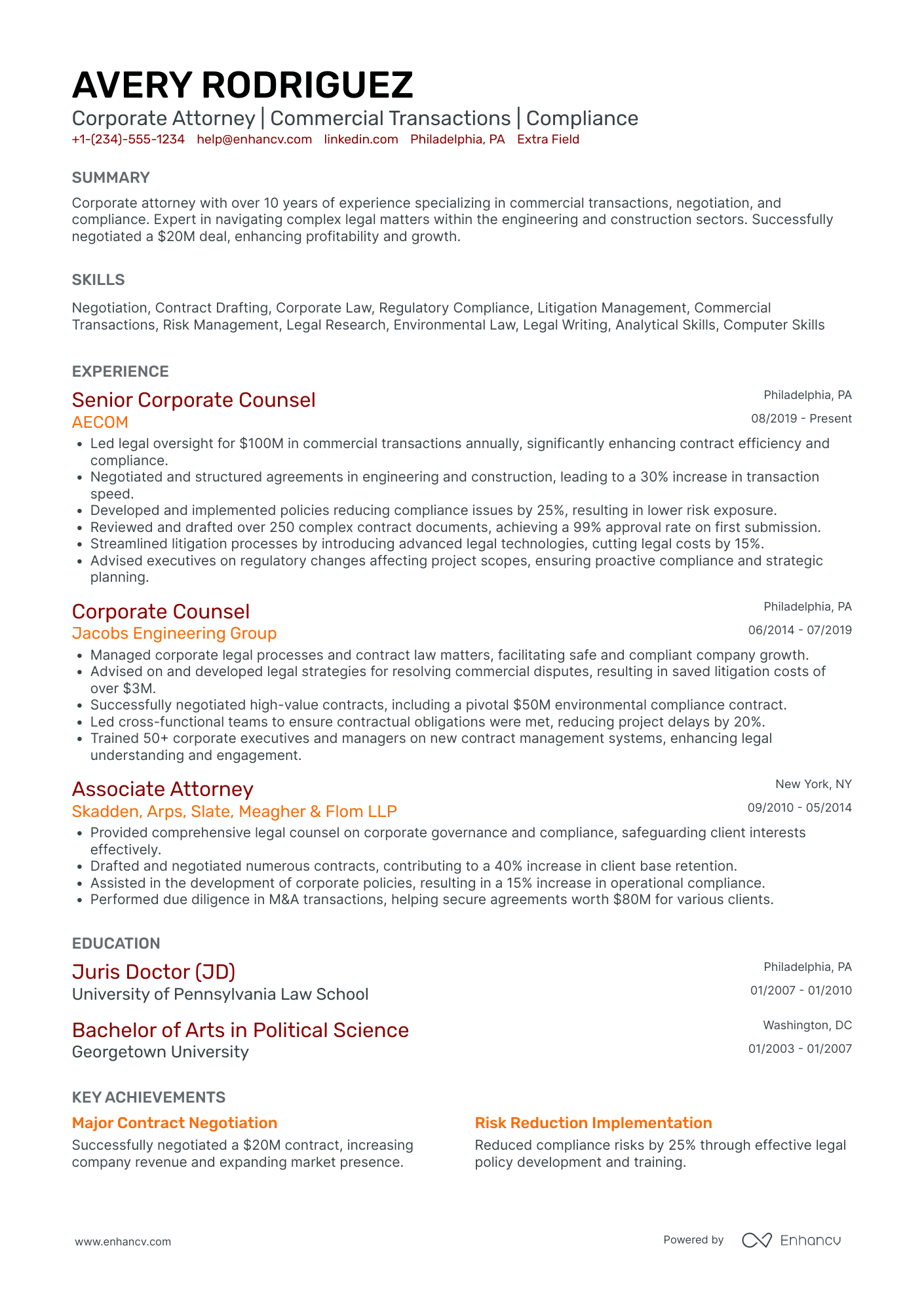 Senior Corporate Attorney Resume Example