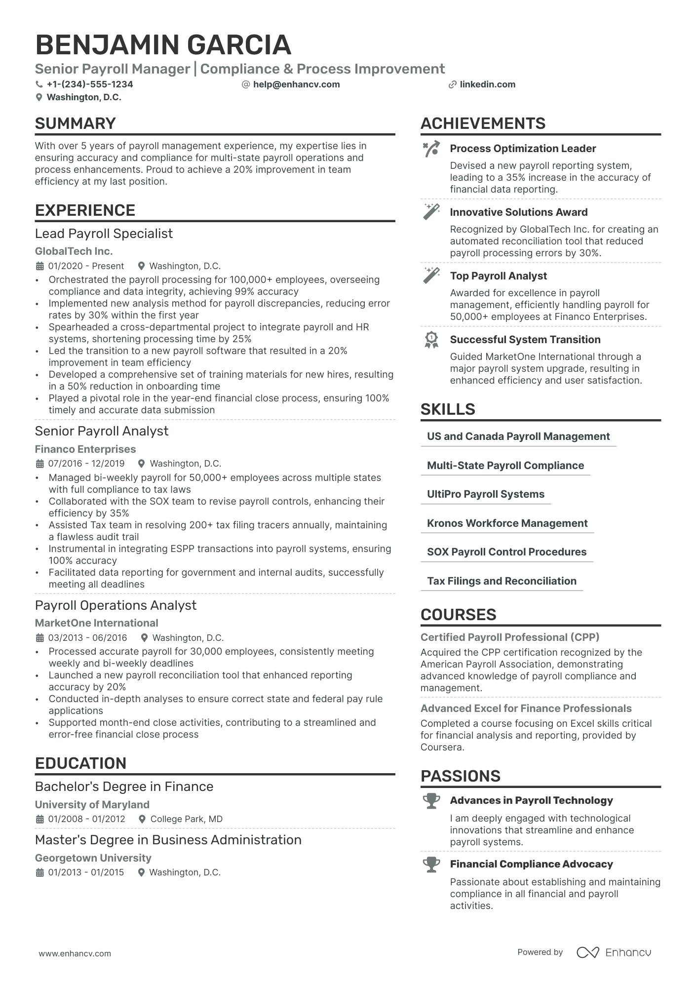 Payroll Manager Resume Example