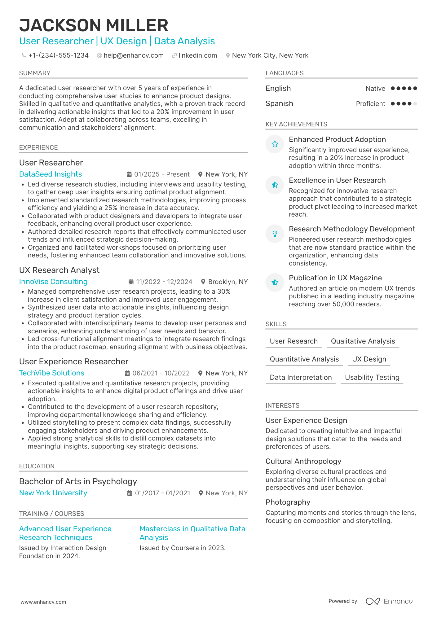 User Researcher Resume Example