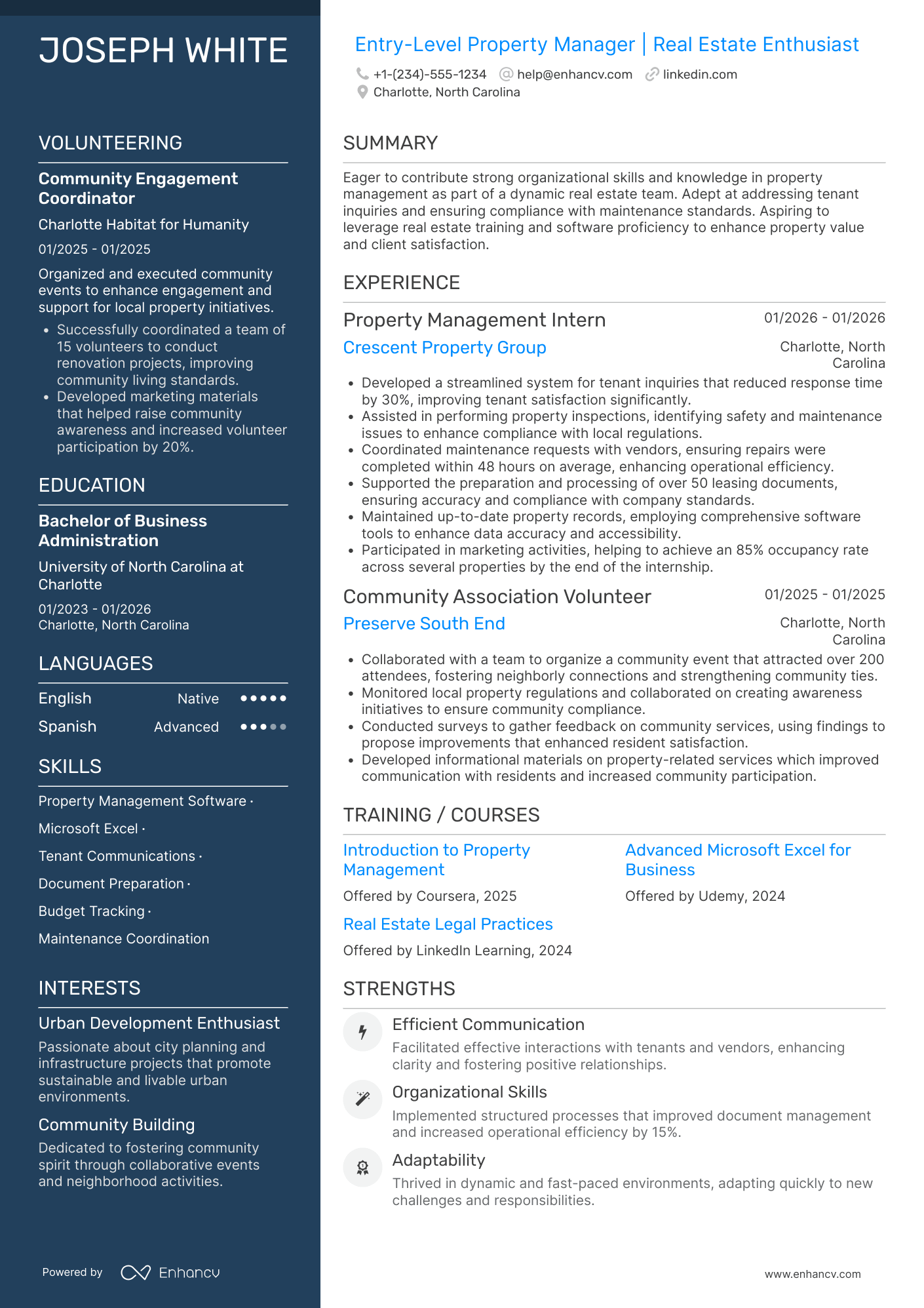 Entry Level Property Manager Resume Example