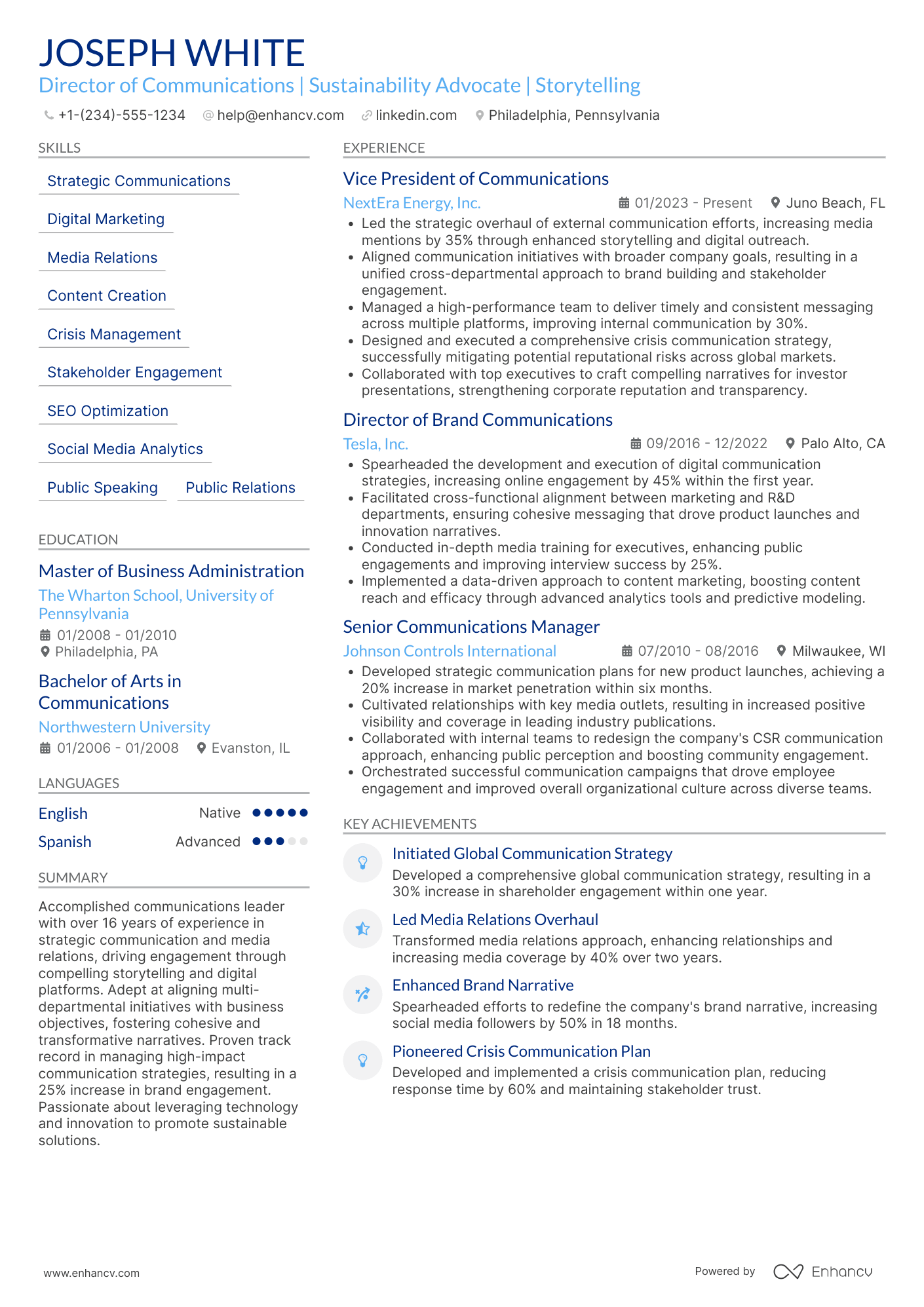 Director of Communications Resume Example