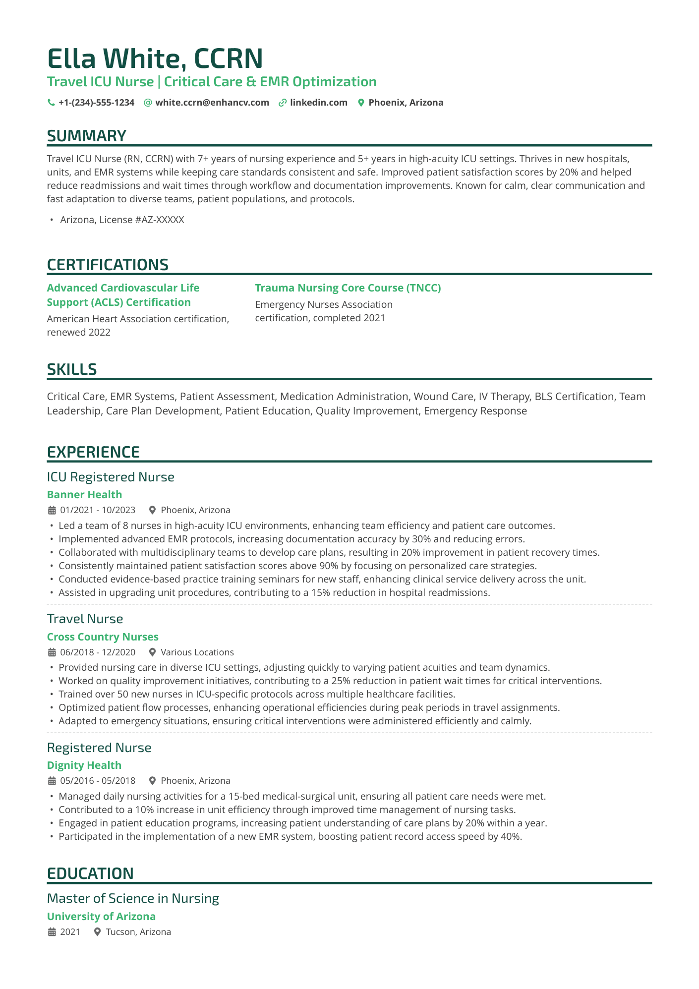 Travel Nurse Resume Example