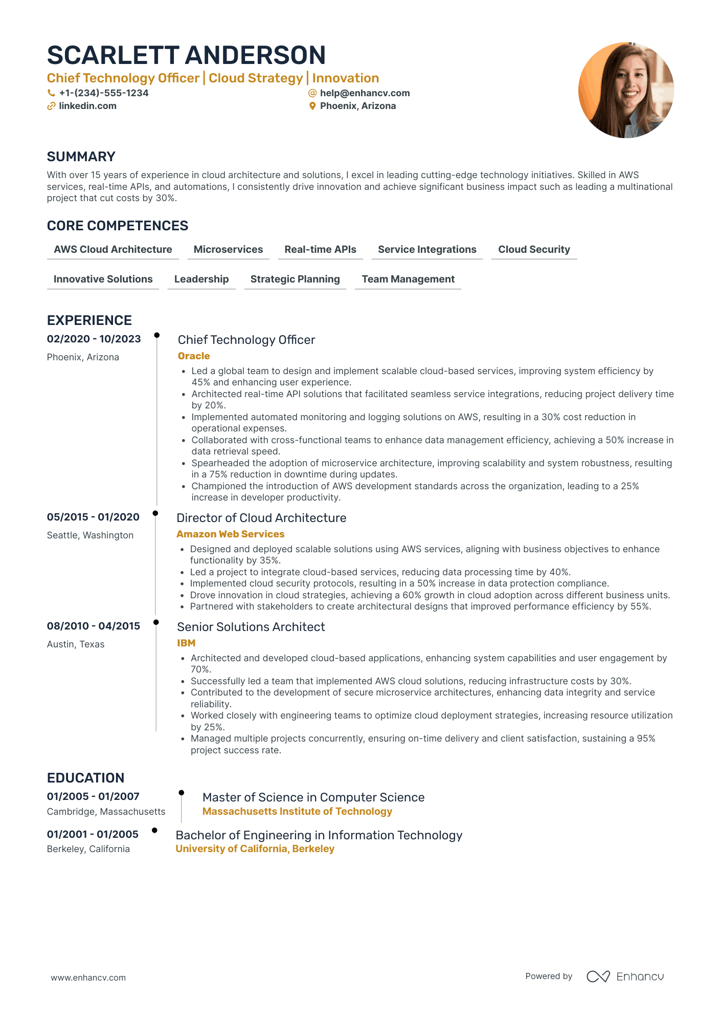 Chief Technology Officer for Data Management Resume Example