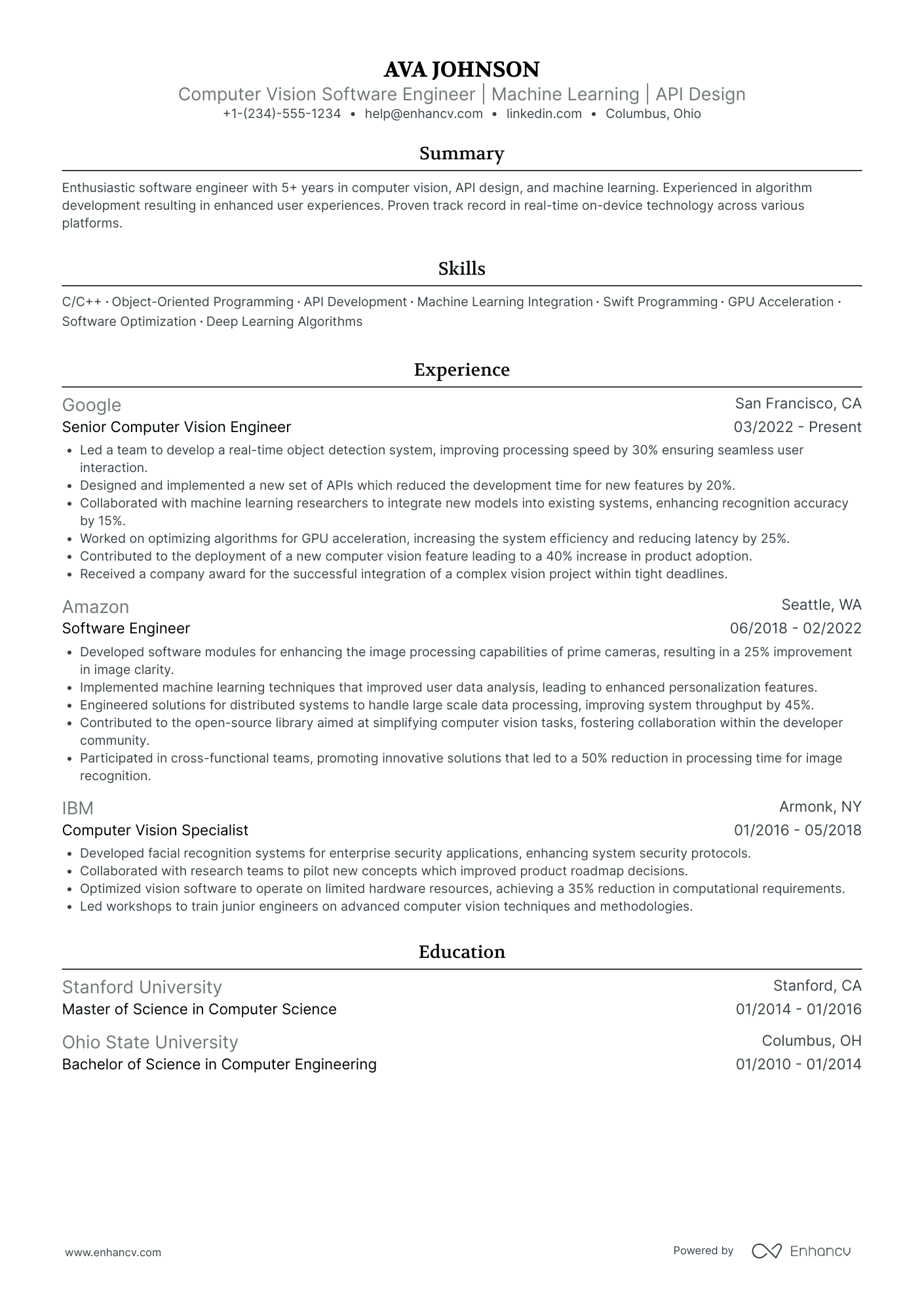 Machine Learning Software Engineer Resume Example