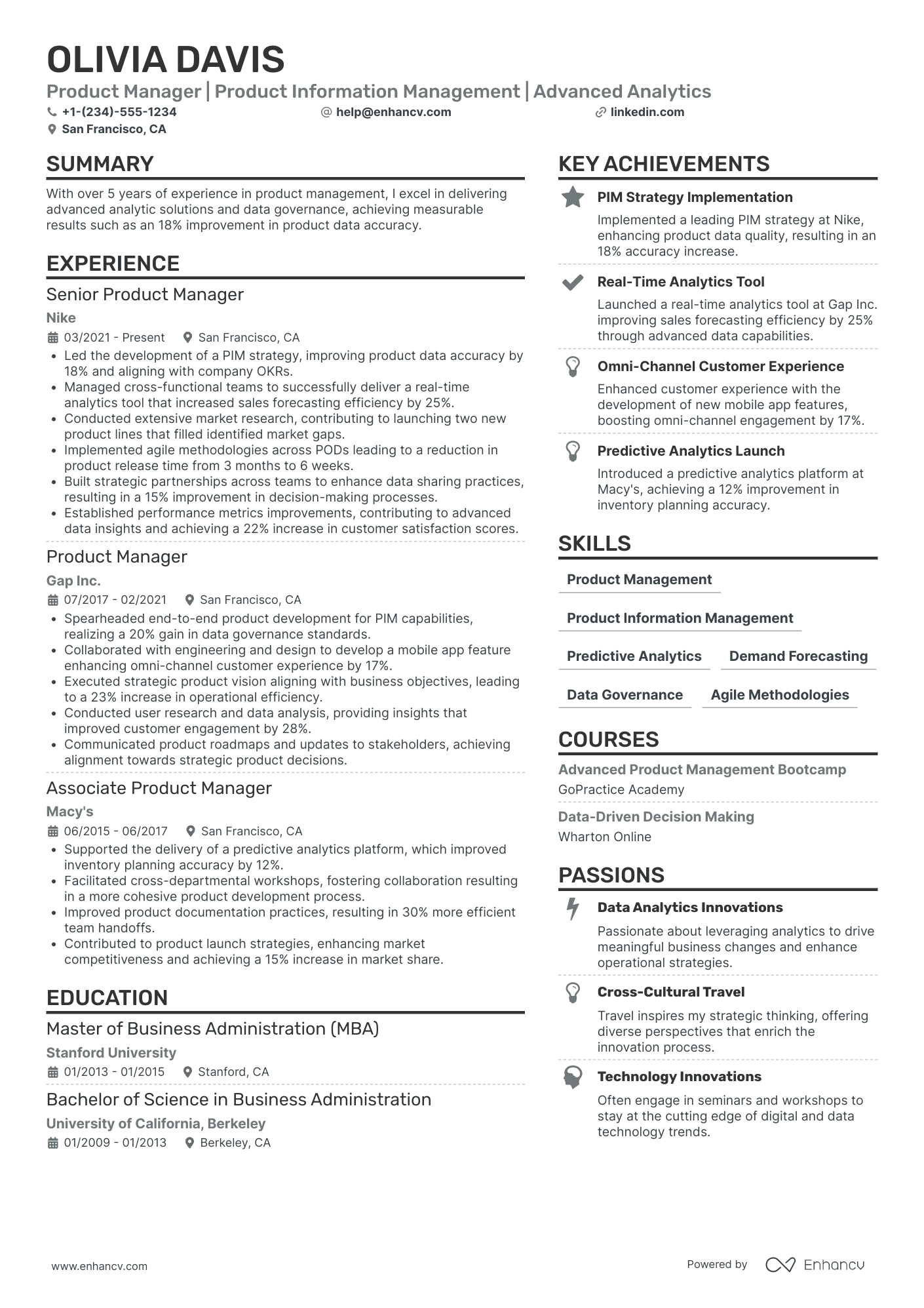 Global Product Manager Resume Example