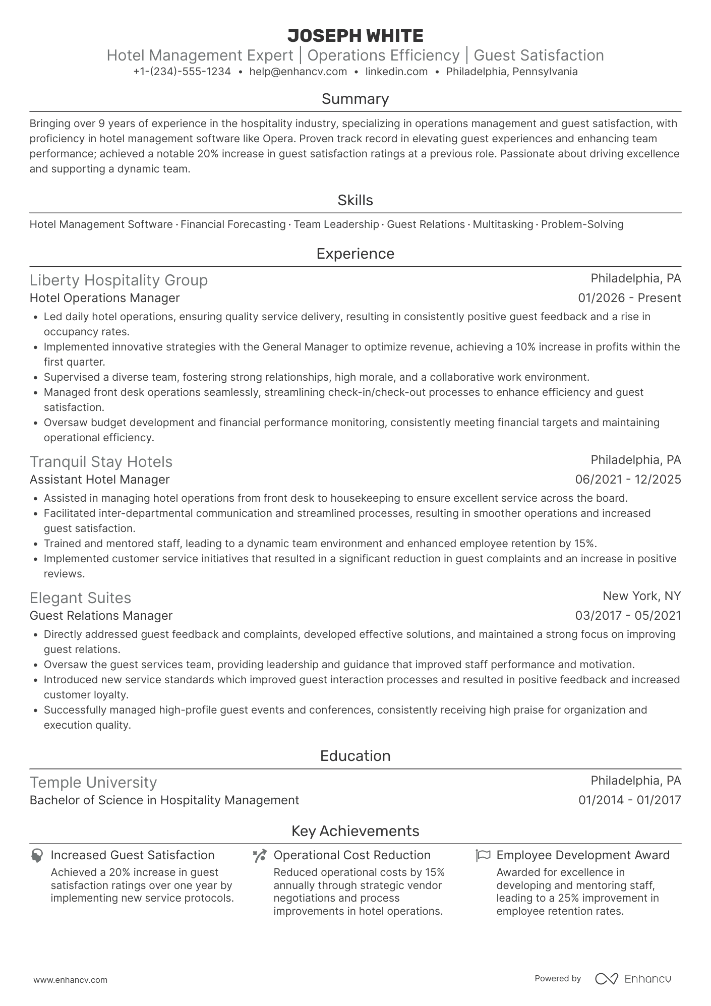 Hotel Assistant Manager Resume Example