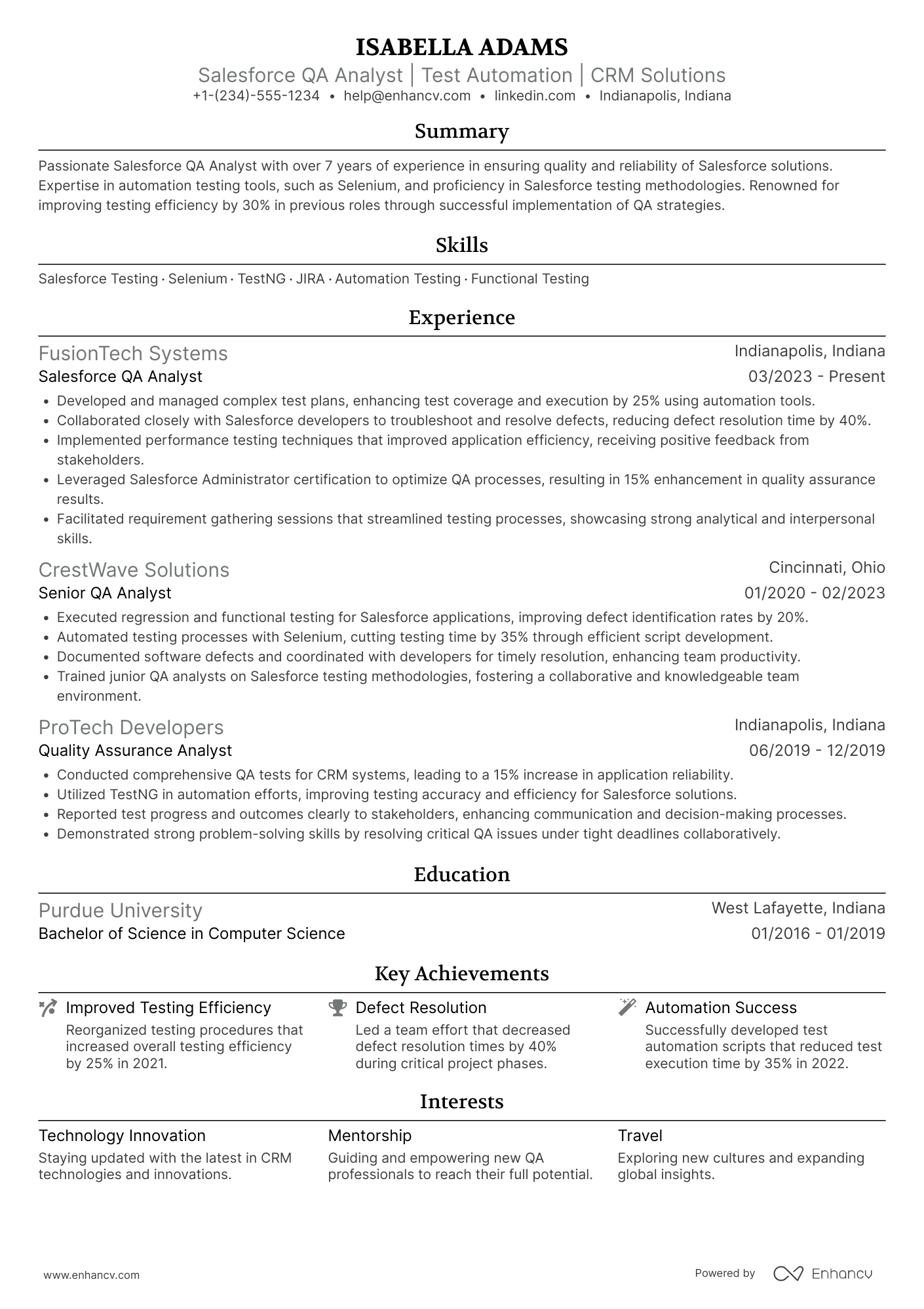 Salesforce Quality Assurance Analyst Resume Example
