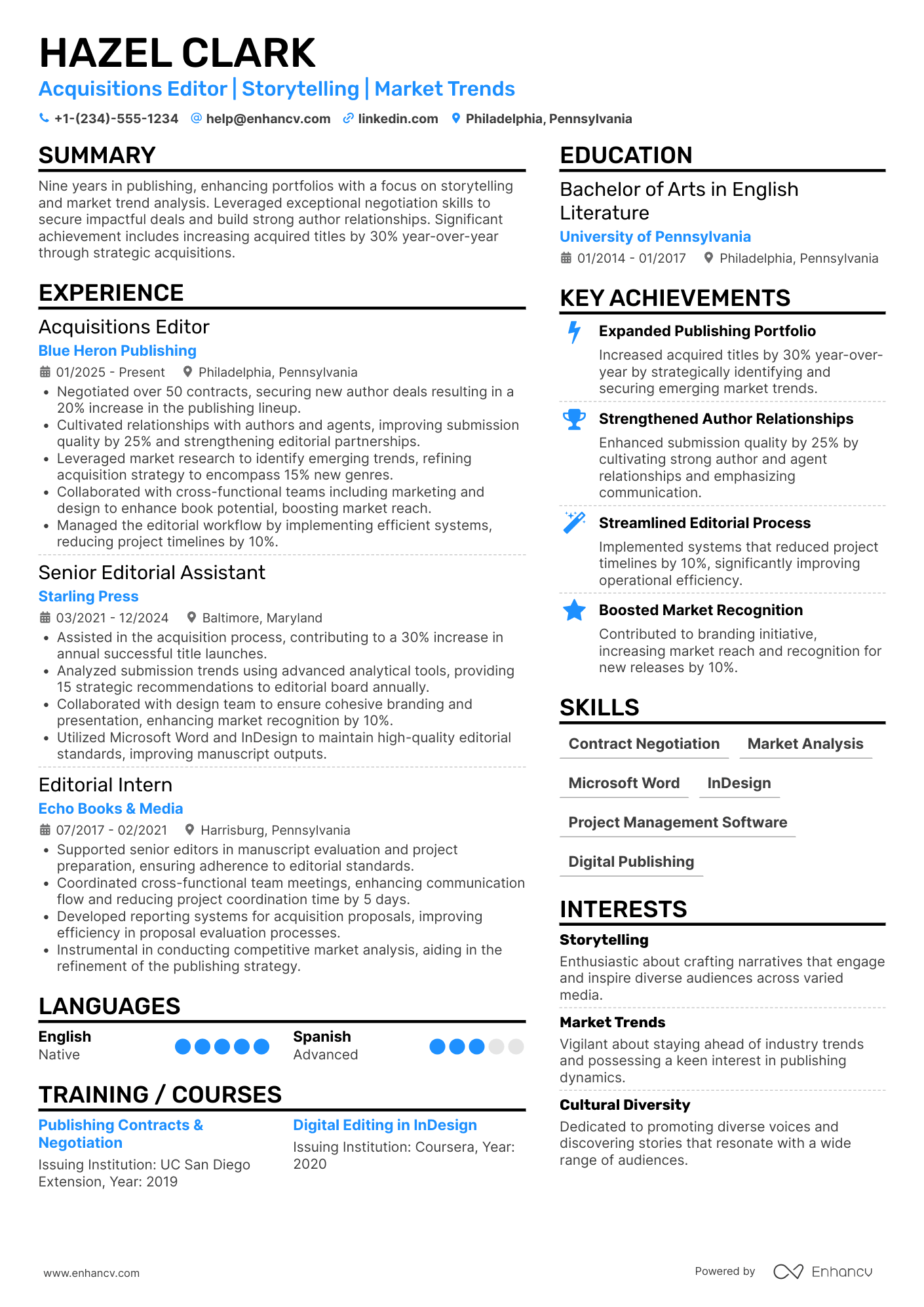 Acquisitions Editor Resume Example