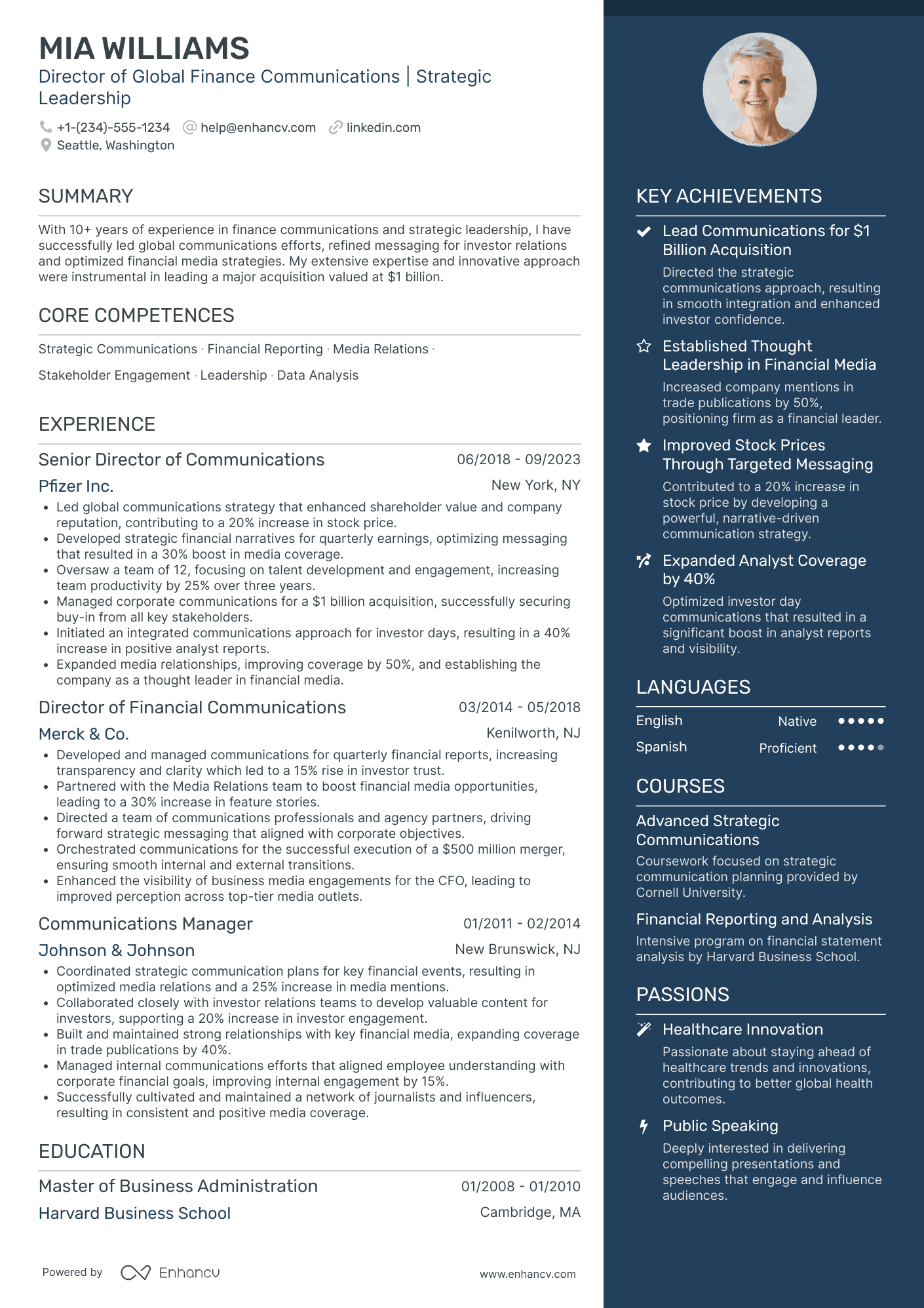 Chief Communications Officer in Finance Resume Example