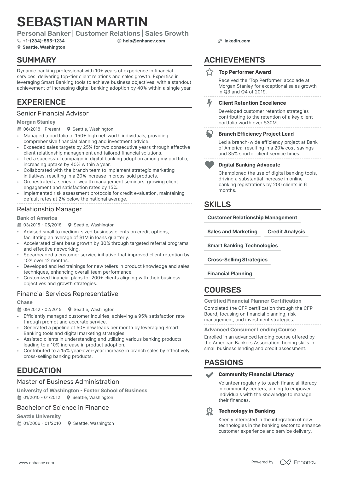 Personal Banker Resume Example