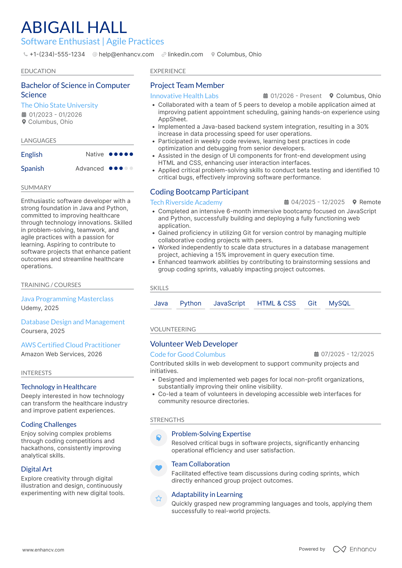 Software Development Intern Resume Example