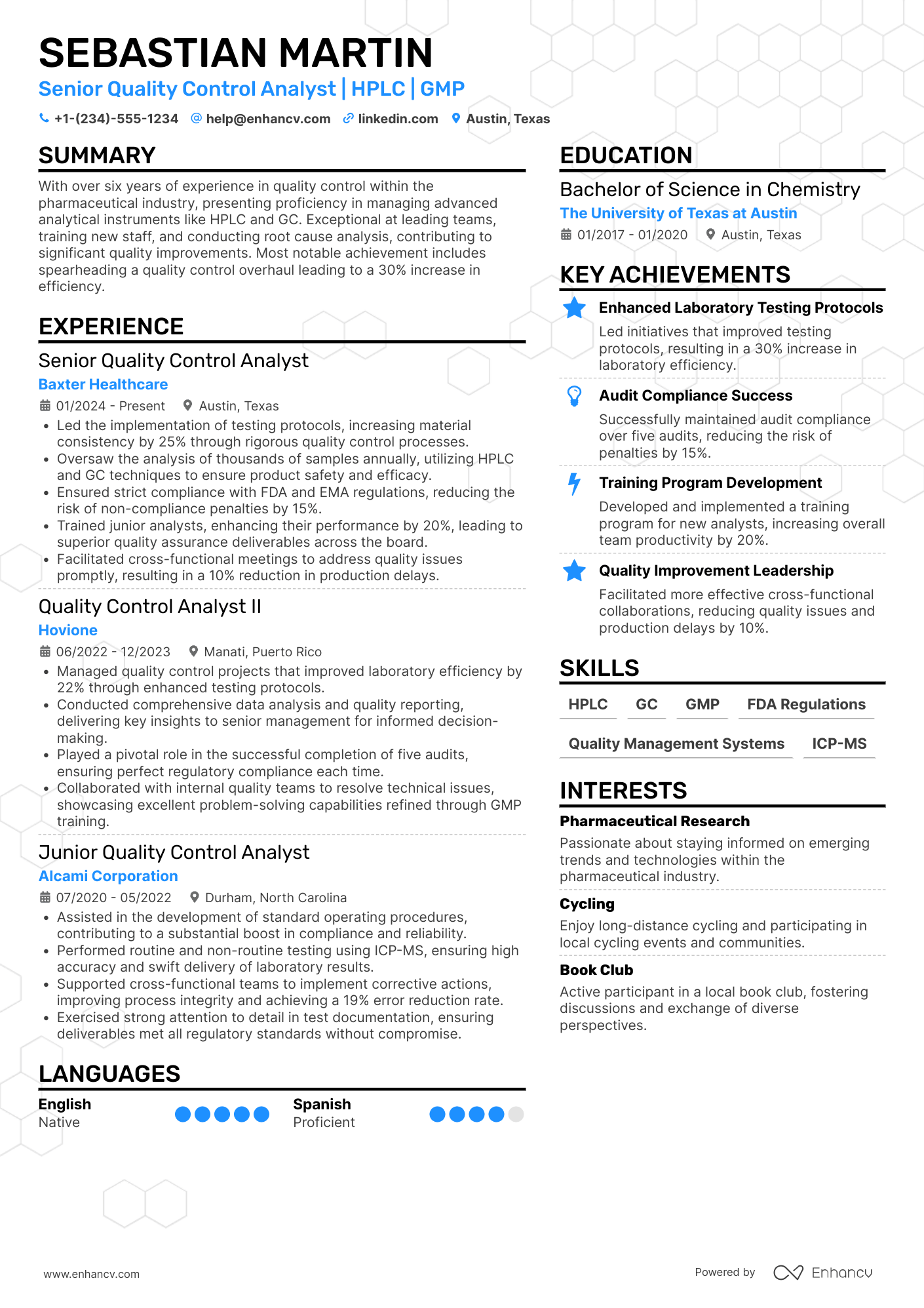 Senior Quality Control Analyst Resume Example