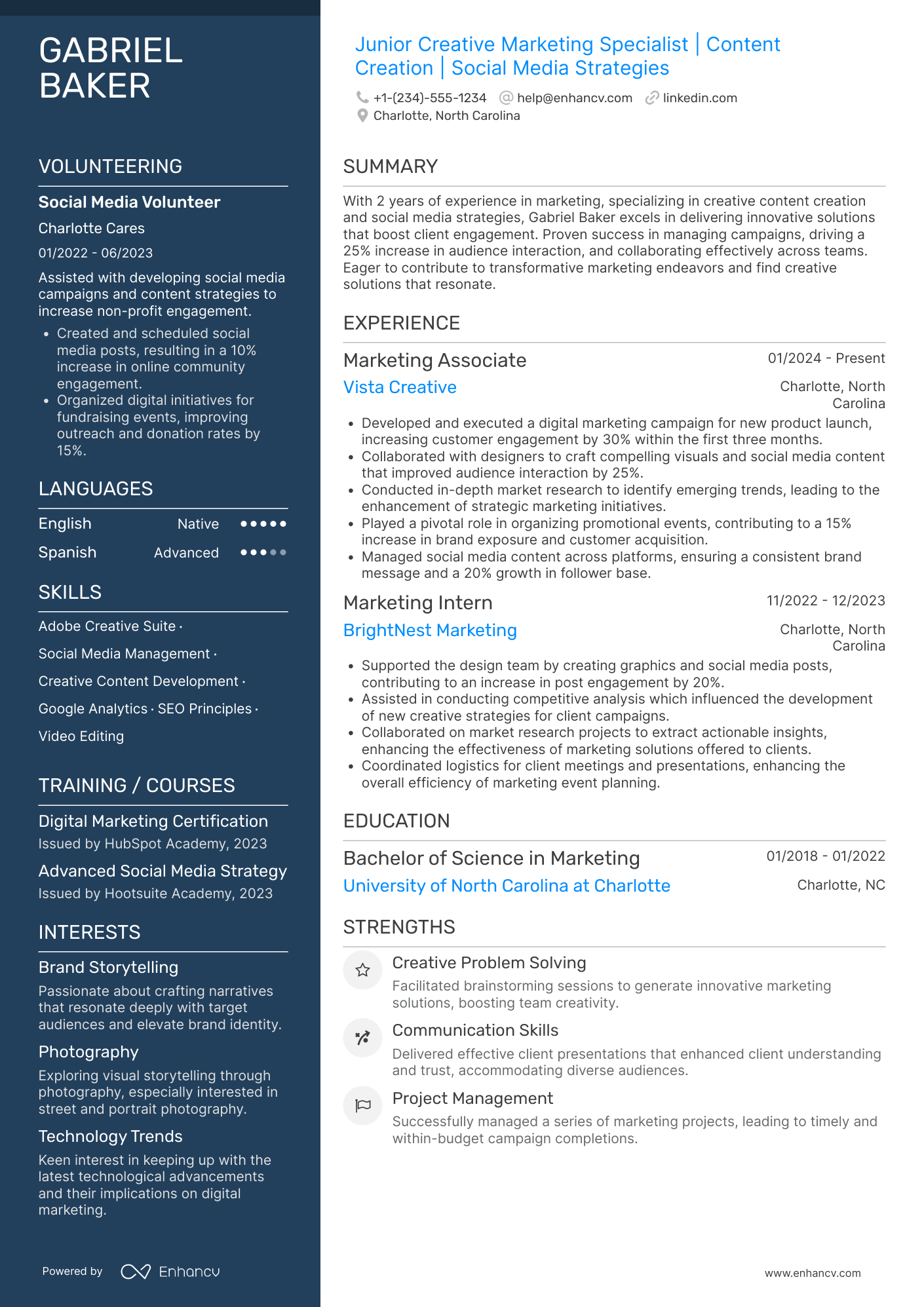 Junior Creative Marketing Specialist Resume Example