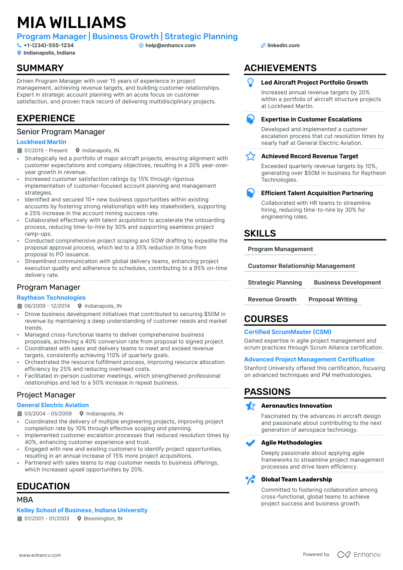Aerospace Program Manager Resume Example