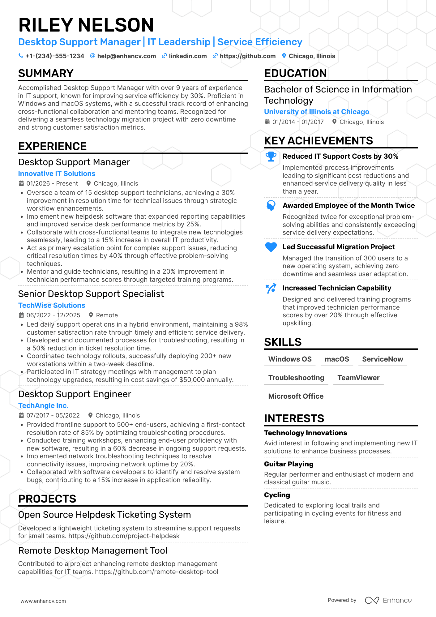 Desktop Support Manager Resume Example