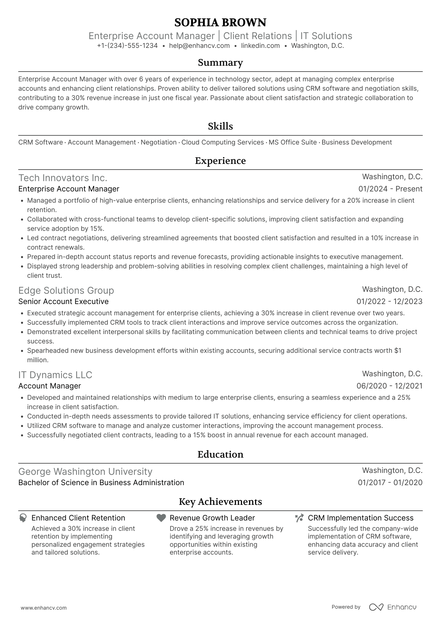 Enterprise Account Manager Resume Example