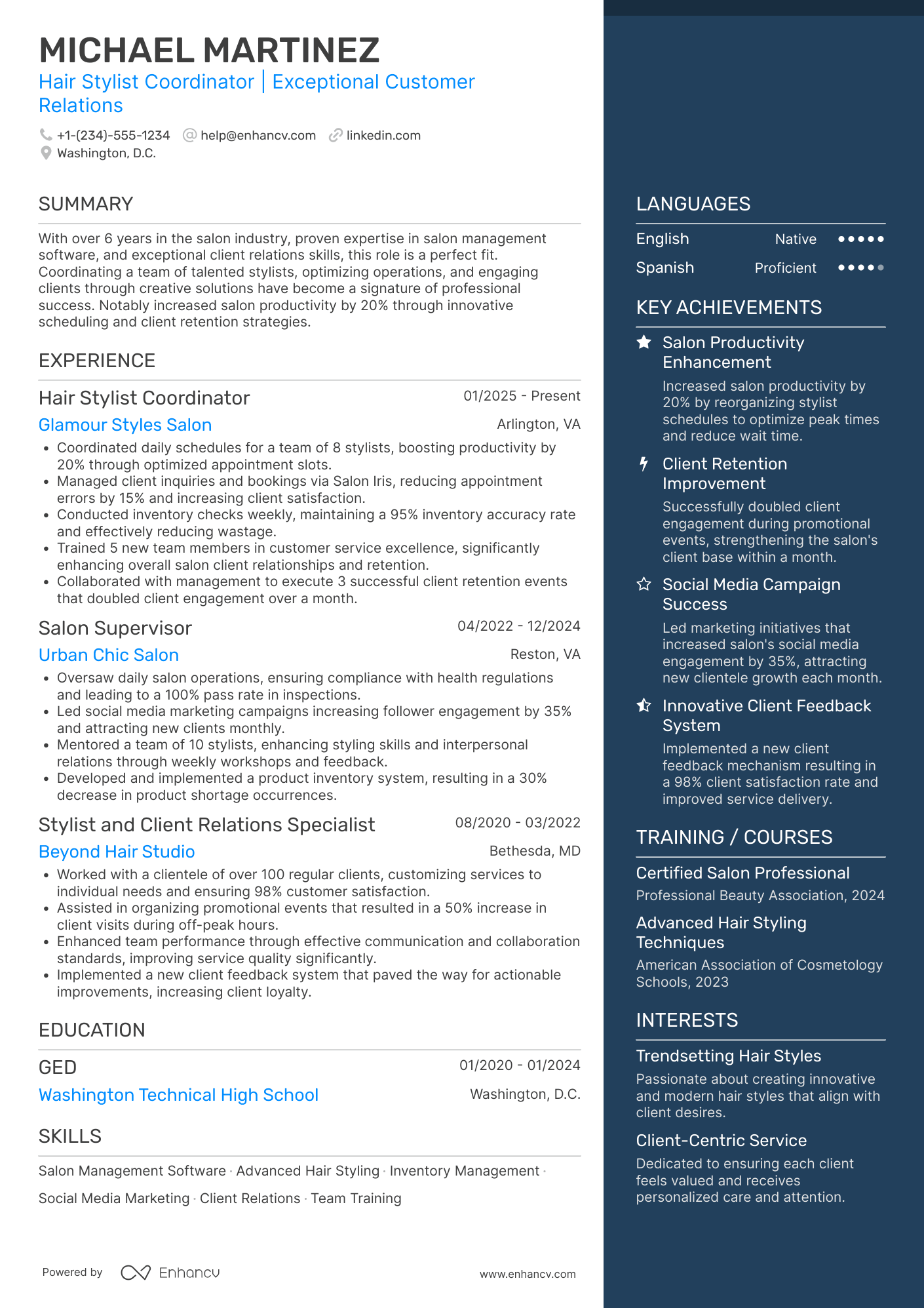 Hair Stylist Coordinator Resume Example