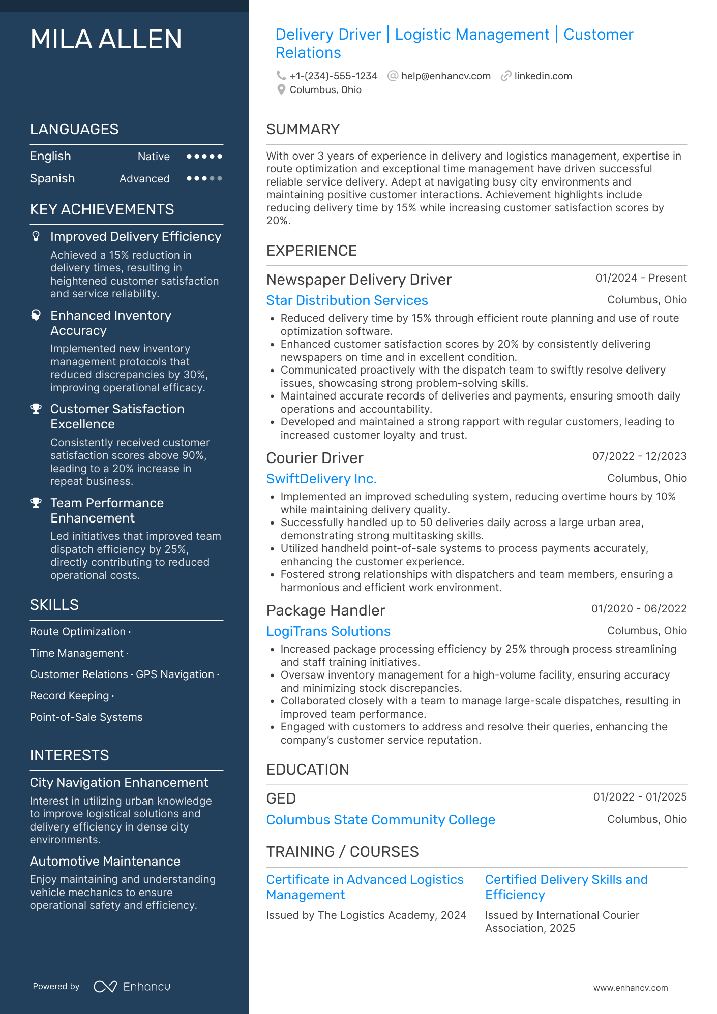 Newspaper Delivery Driver Resume Example