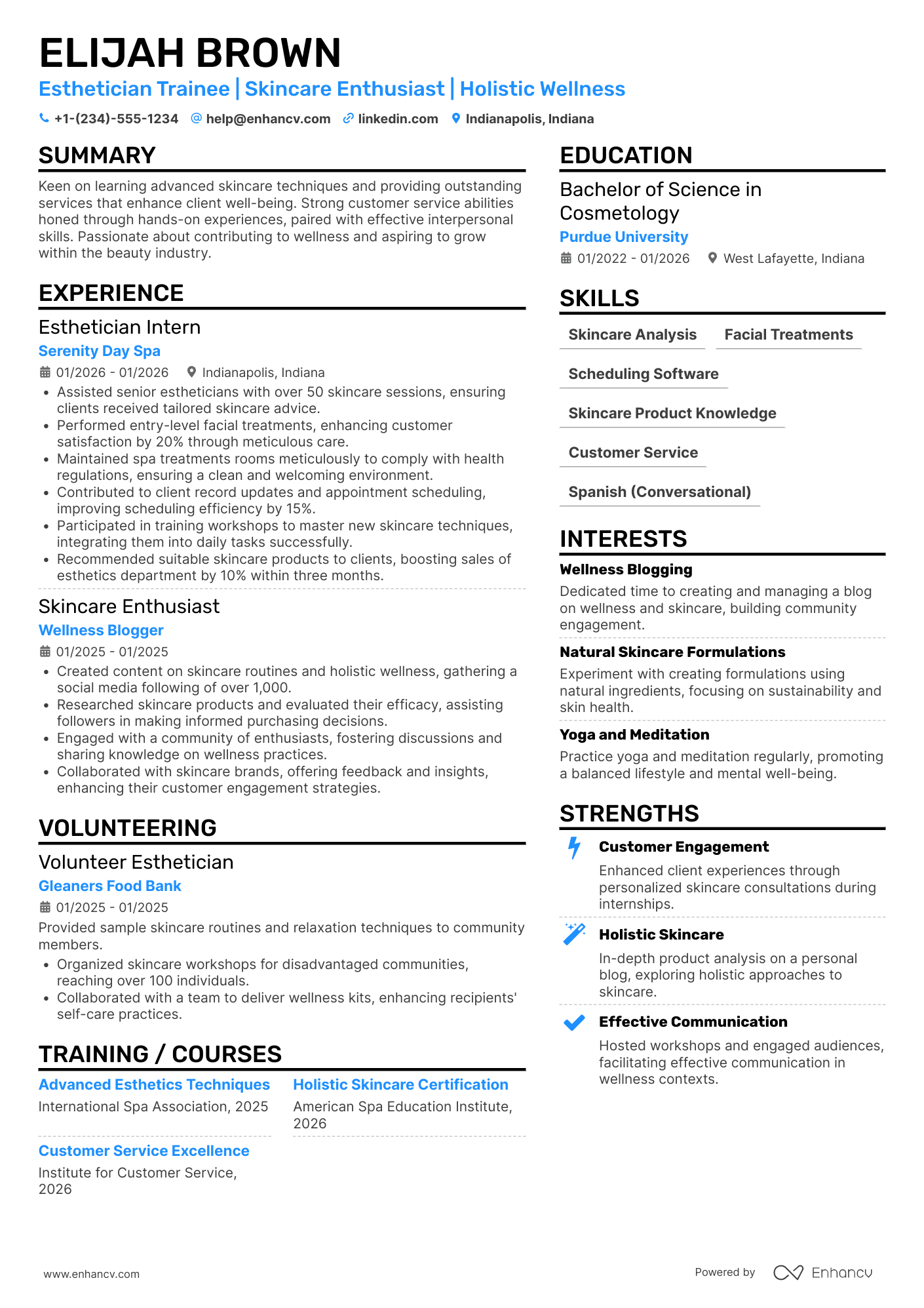 Esthetician Trainee Resume Example