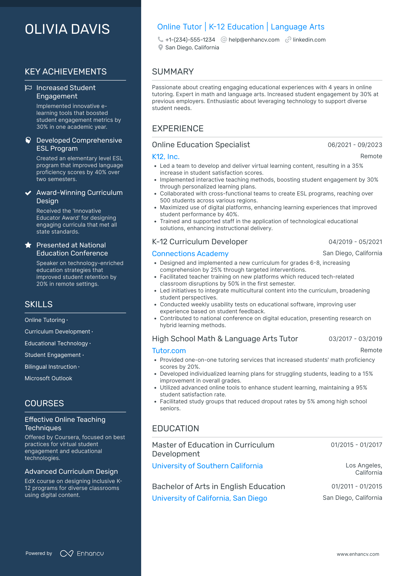 Stay at Home Mom Online Tutor Resume Example