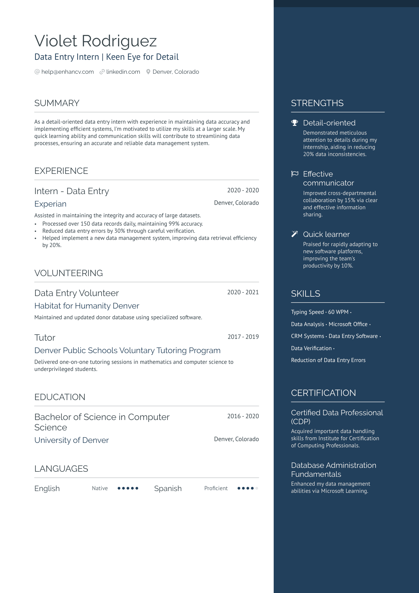 Entry Level Data Entry Resume Example