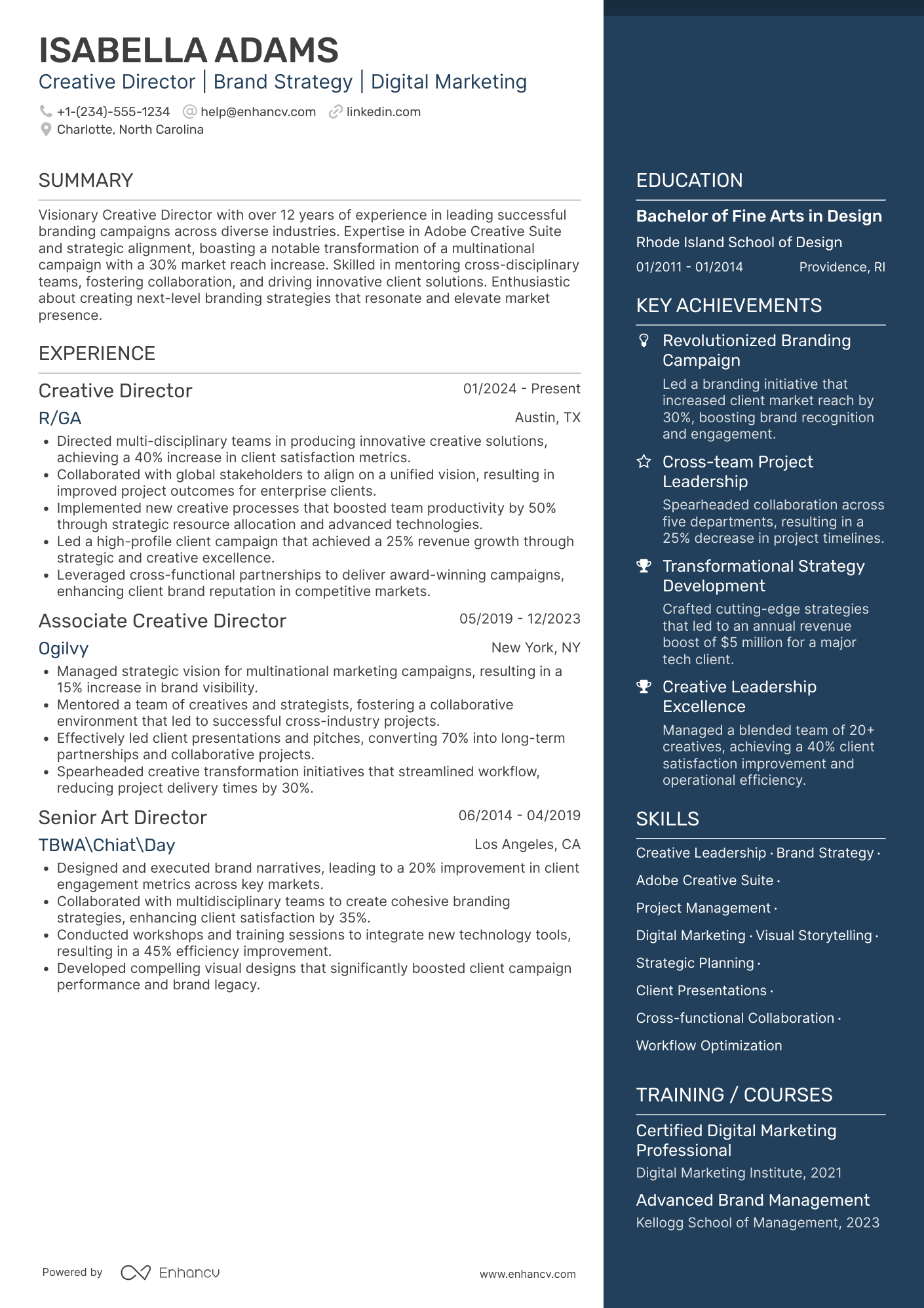 Senior Creative Director Resume Example