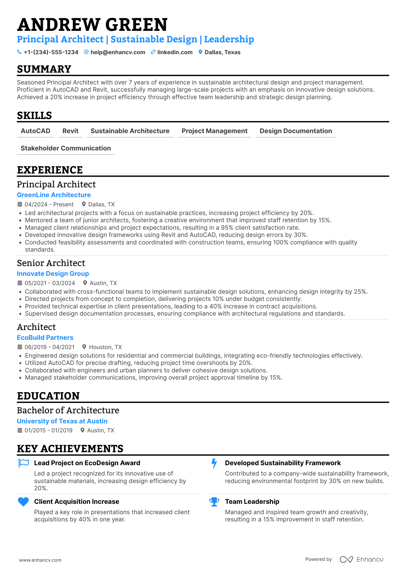 Principal Architect Resume Example