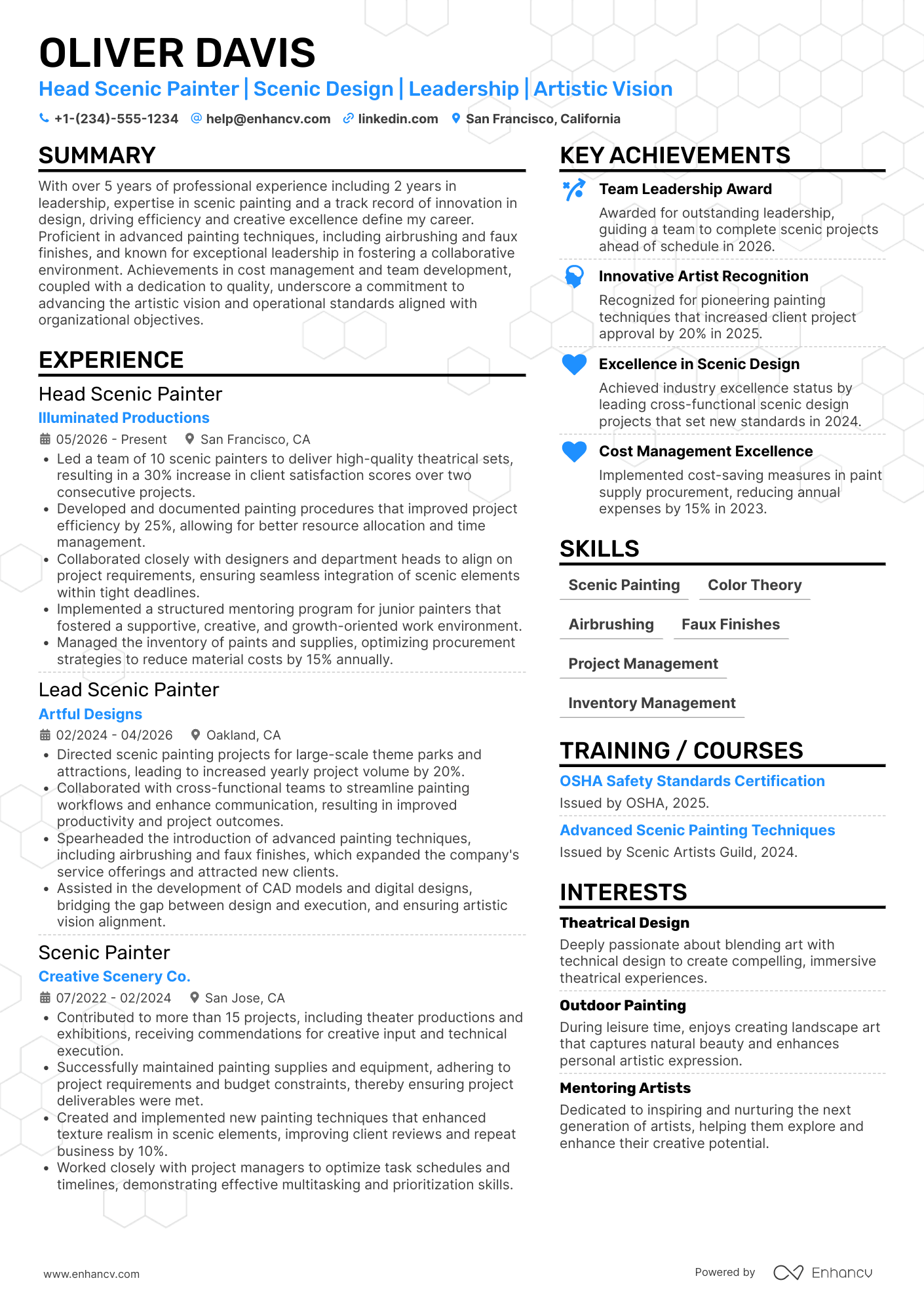 Head Scenic Painter Resume Example