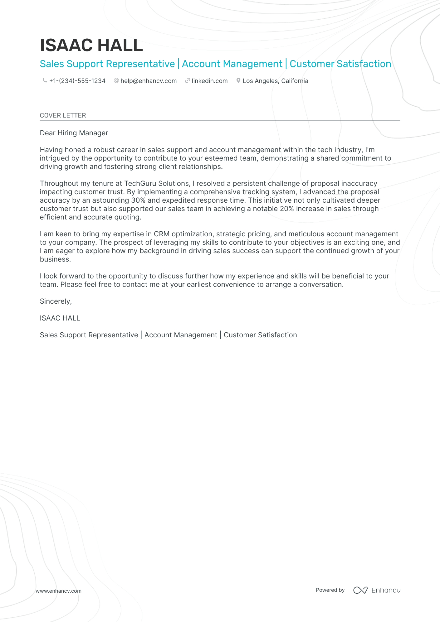 Sales Support Representative Resume Example