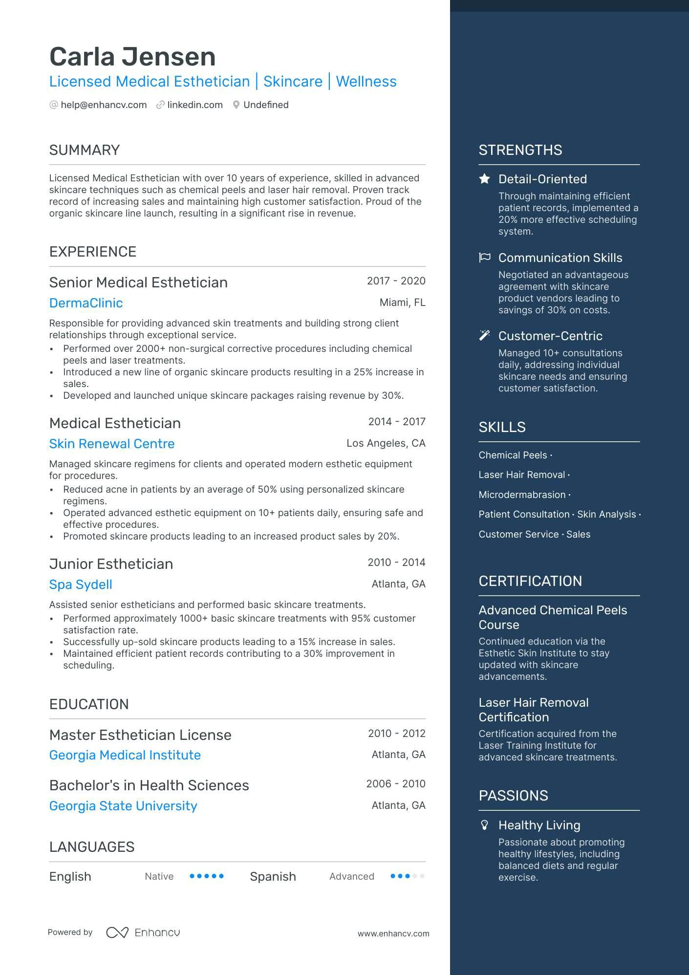 Medical Esthetician Resume Example