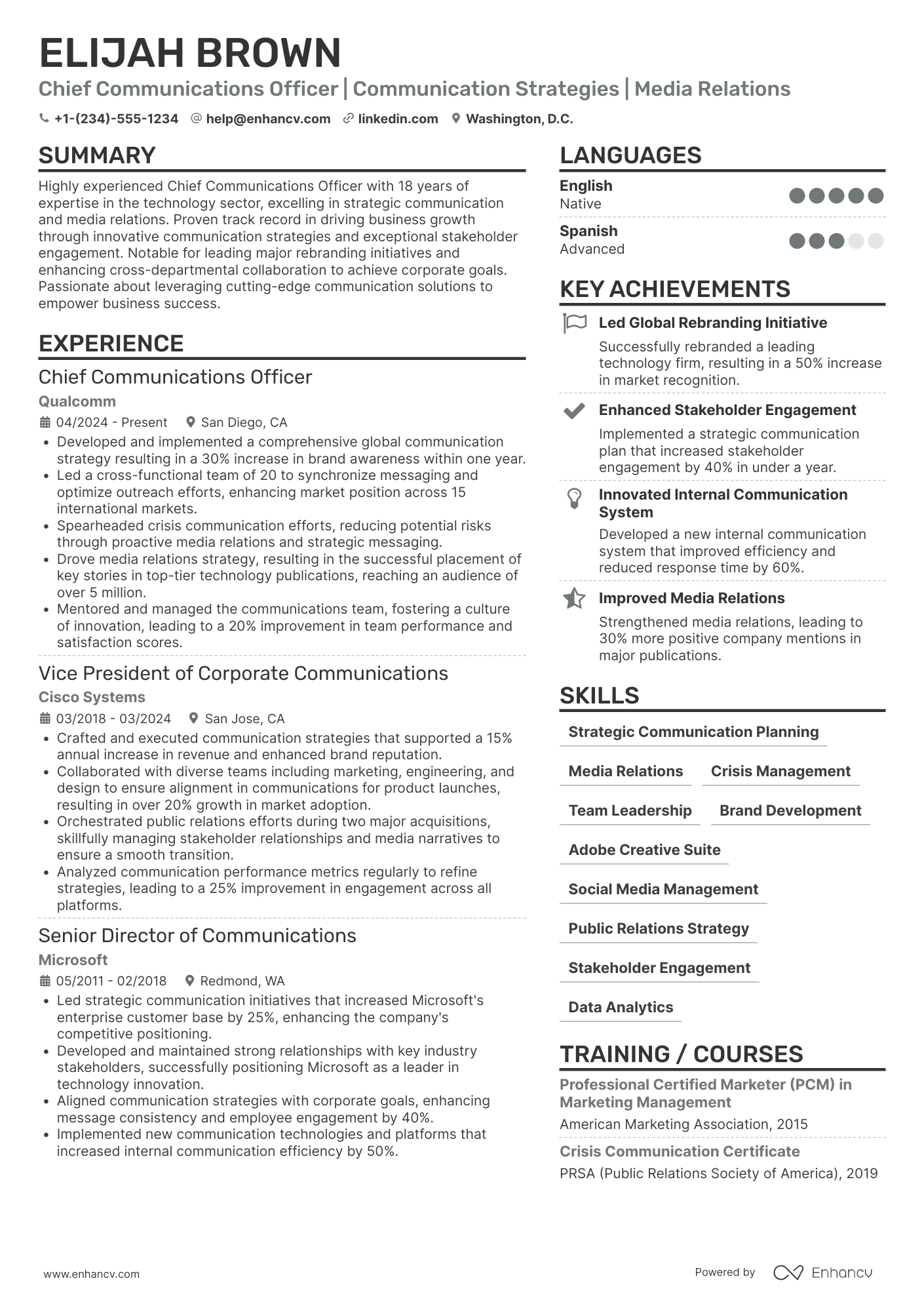 Chief Communications Officer Resume Example