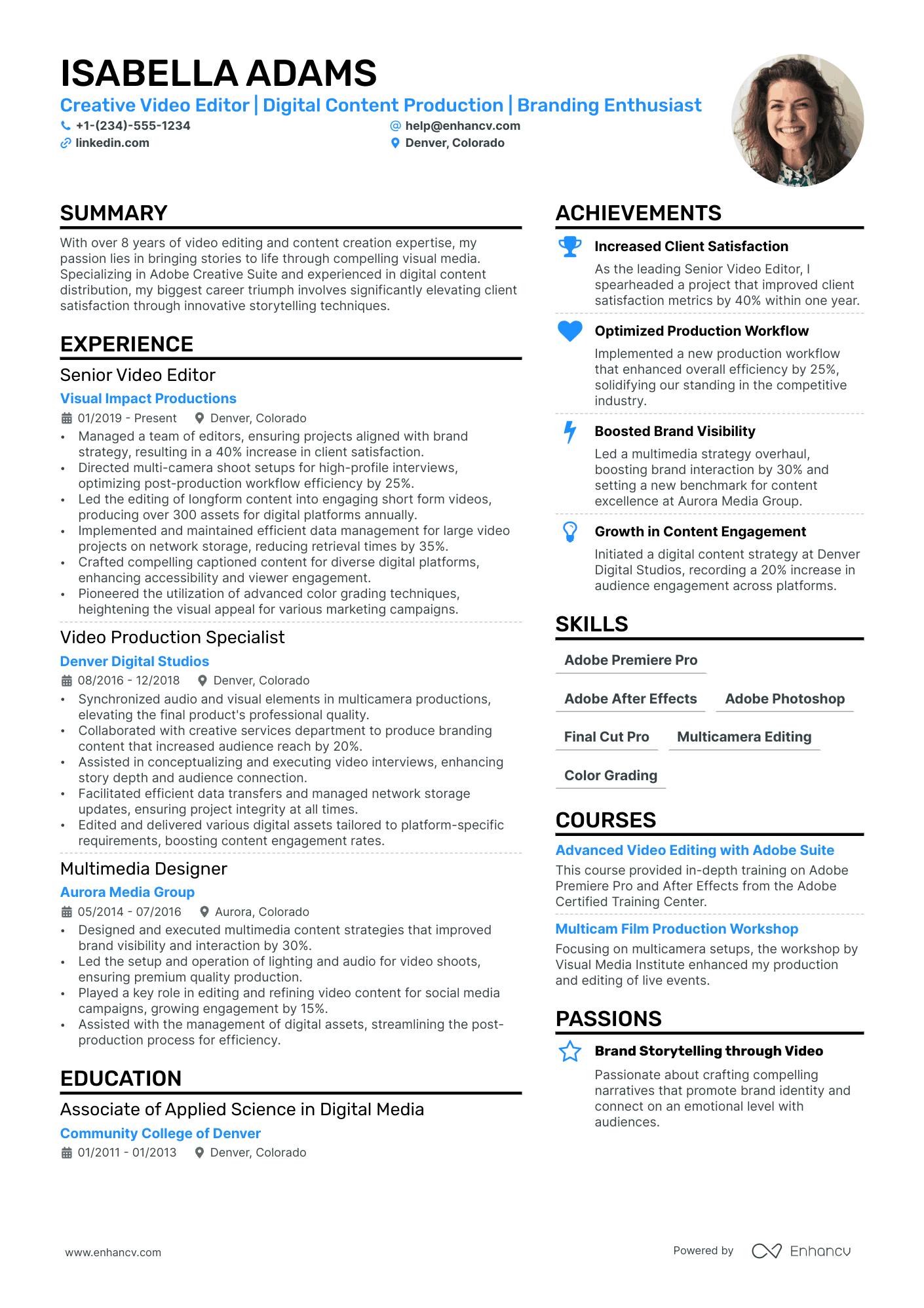 Assistant Video Editor Resume Example
