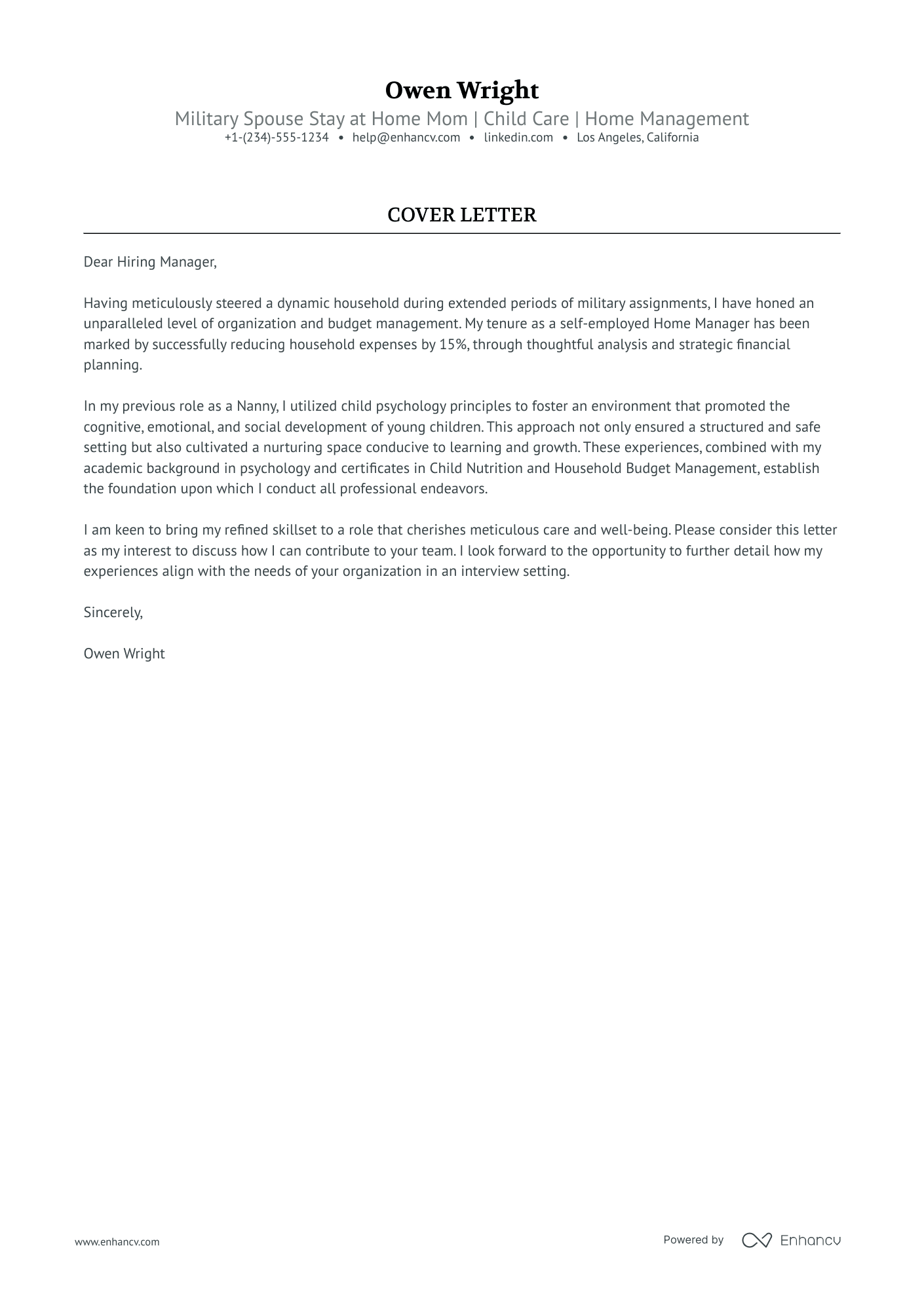 Military Spouse Stay at Home Mom Resume Example