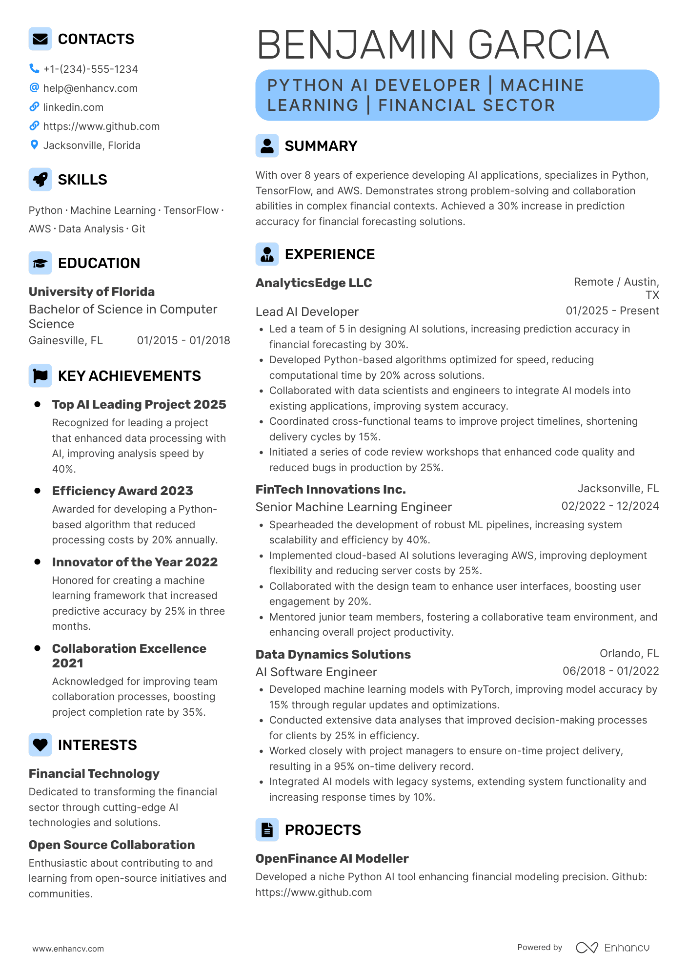 Python AI Developer Resume Example