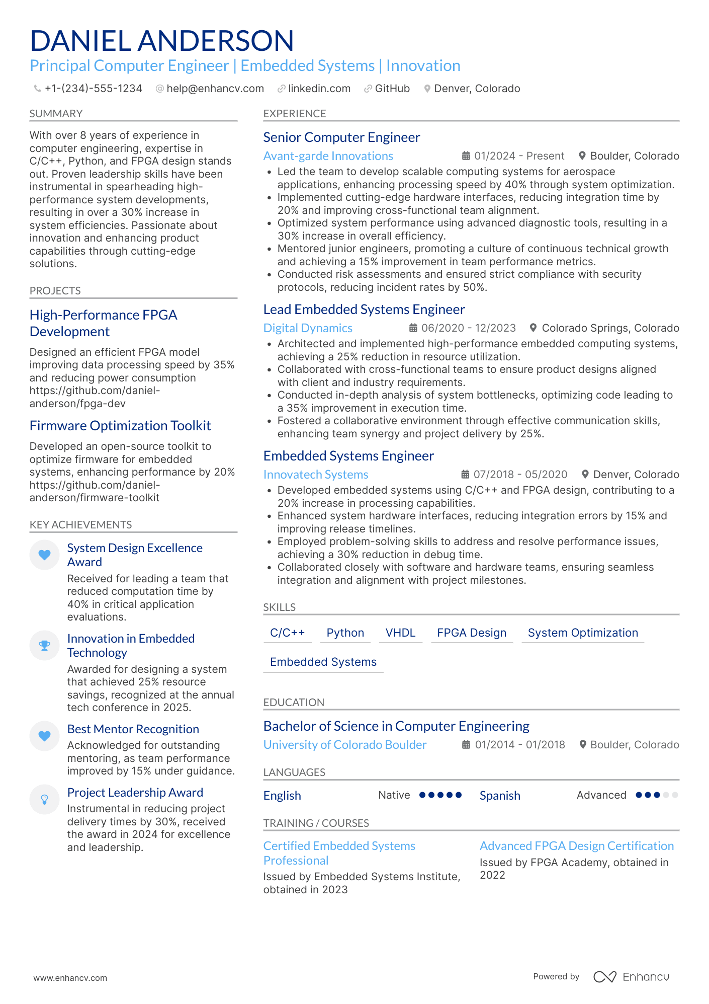 Principal Computer Engineer Resume Example