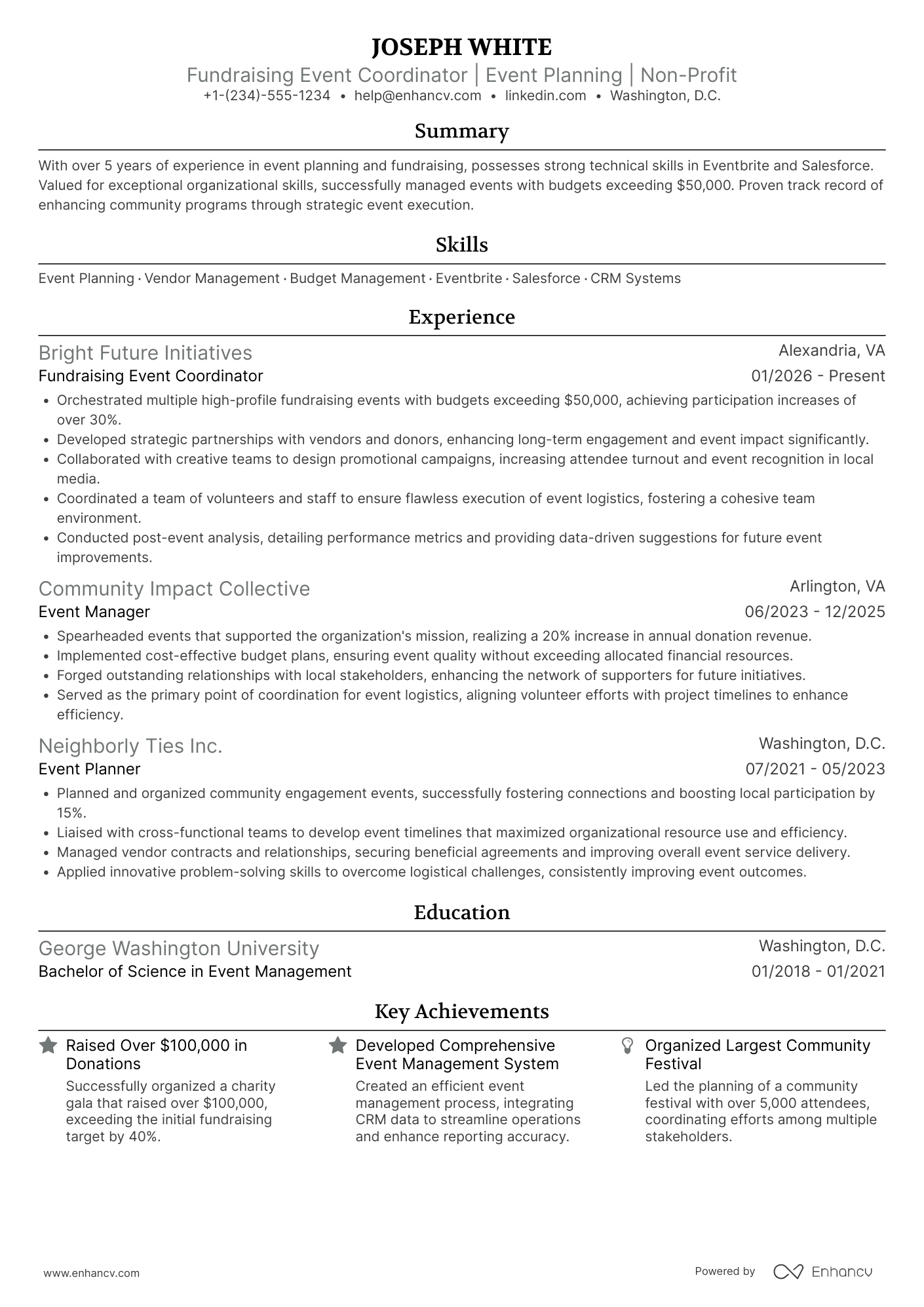 Fundraising Event Coordinator Resume Example