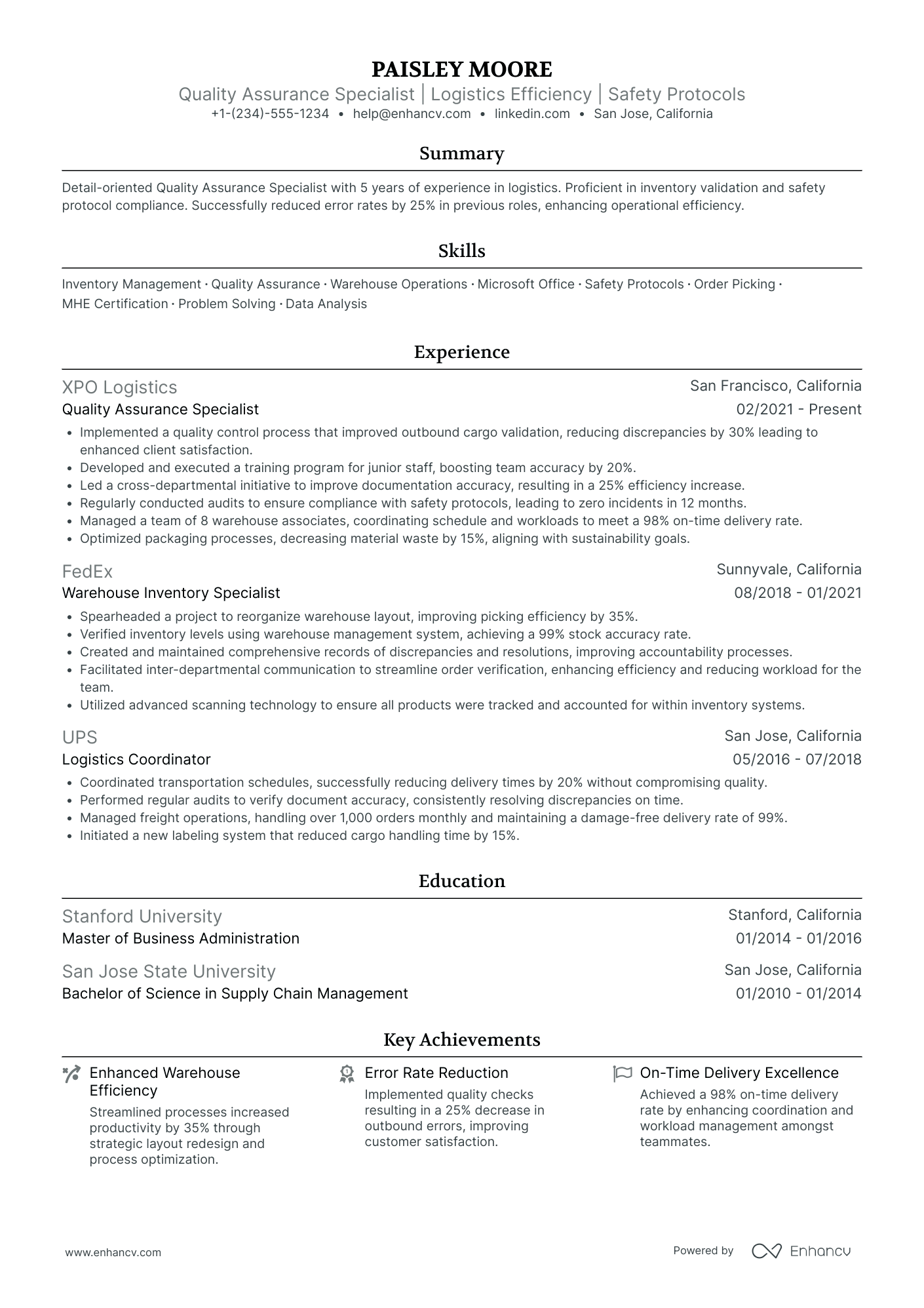 Warehouse Worker – Inventory Specialist Resume Example