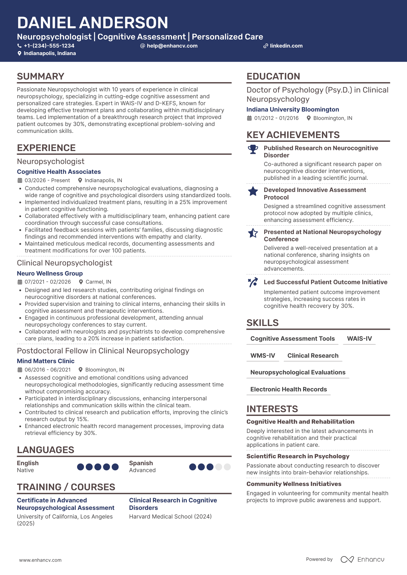 Neuropsychologist Resume Example