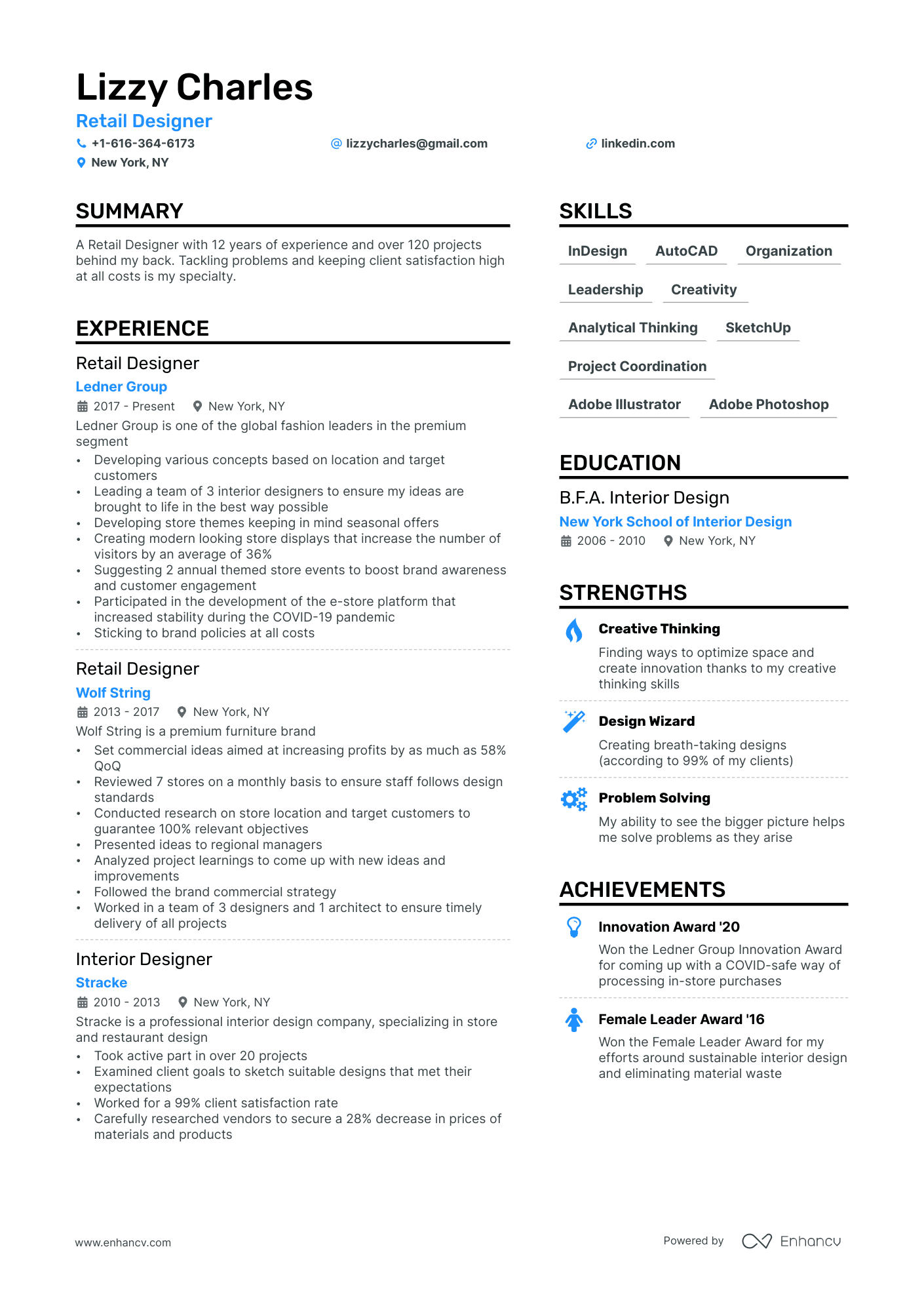 Retail Designer Resume Example