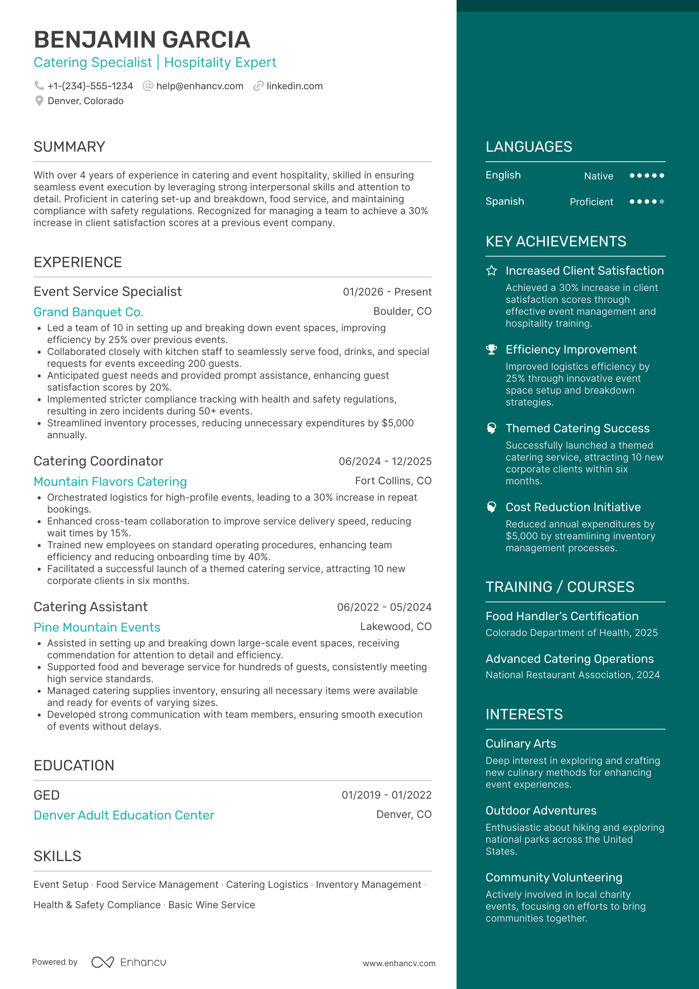 Catering Waitress Resume Example