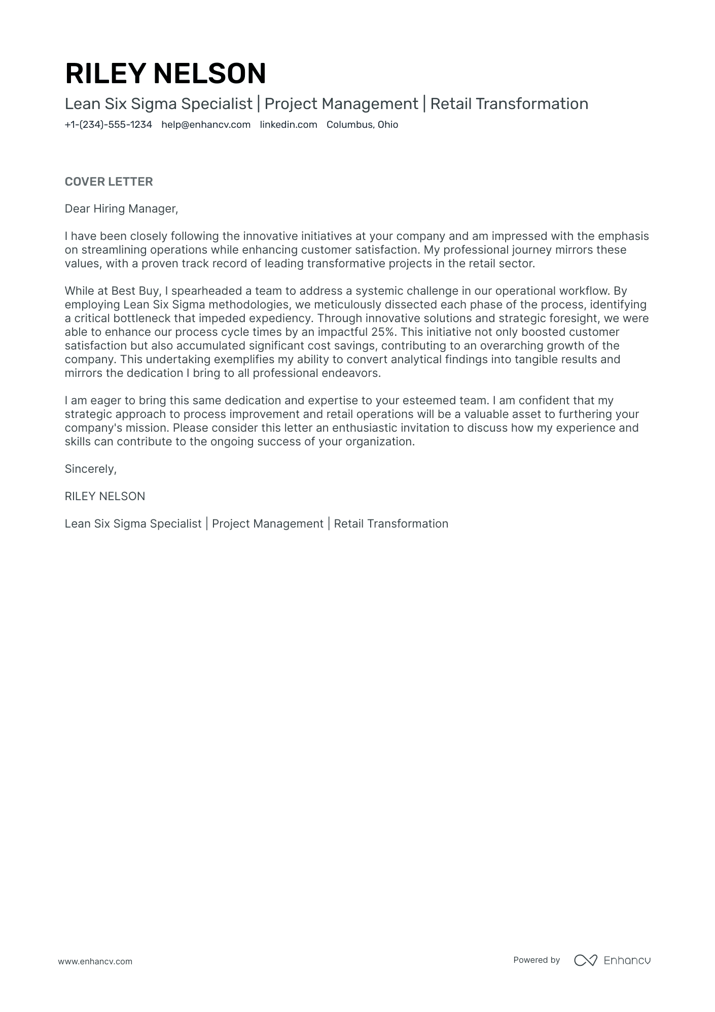 Six Sigma Resume Example