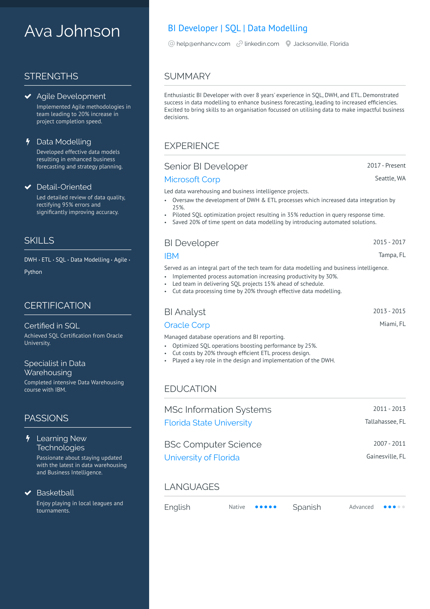 ETL BI Developer Resume Example