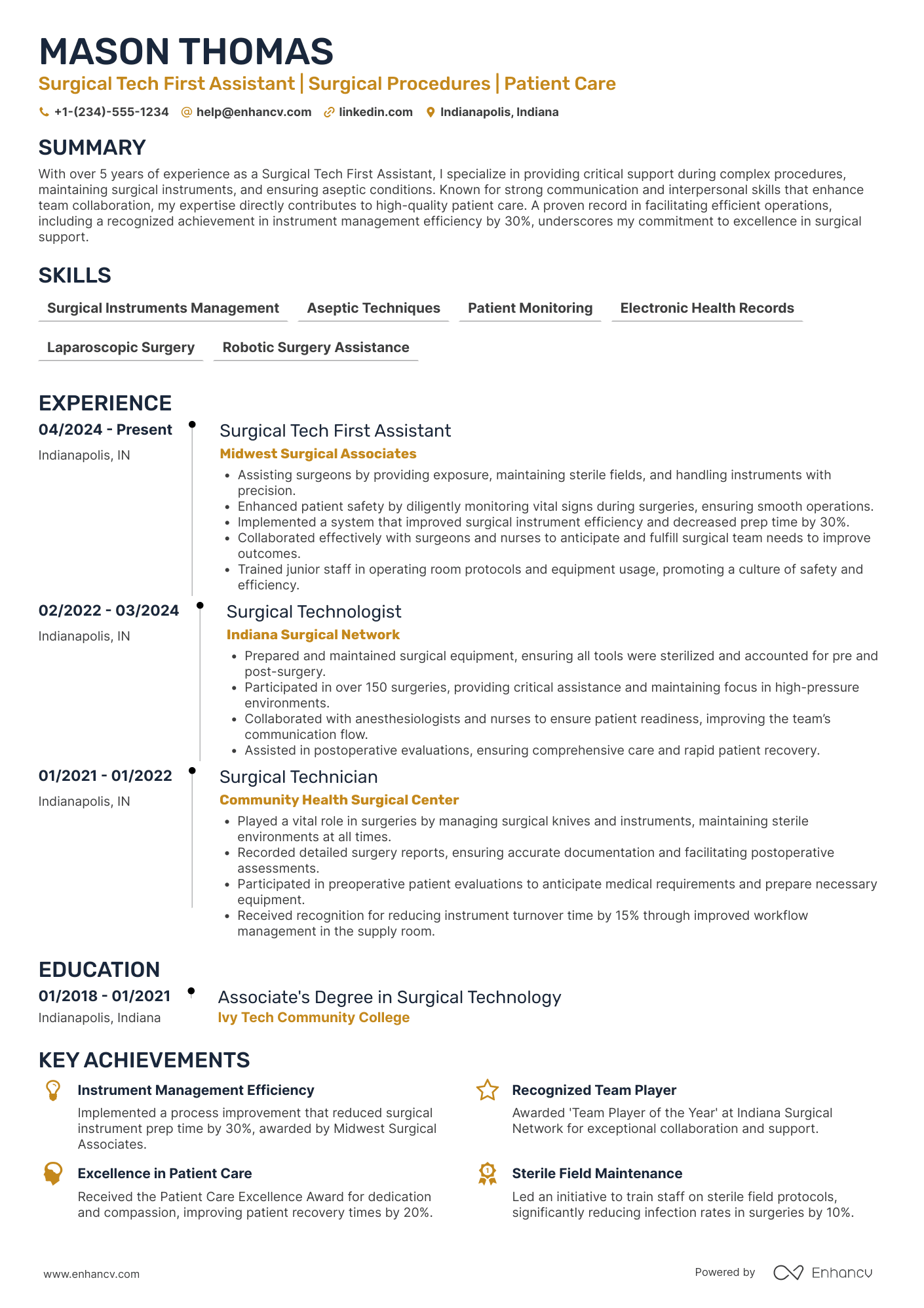 Surgical Tech First Assistant Resume Example