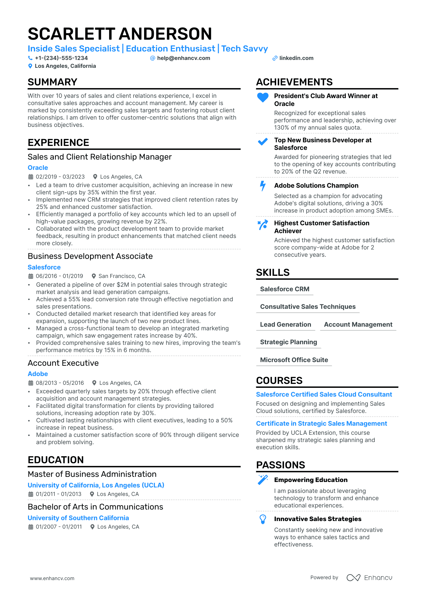 Sales Specialist Resume Example