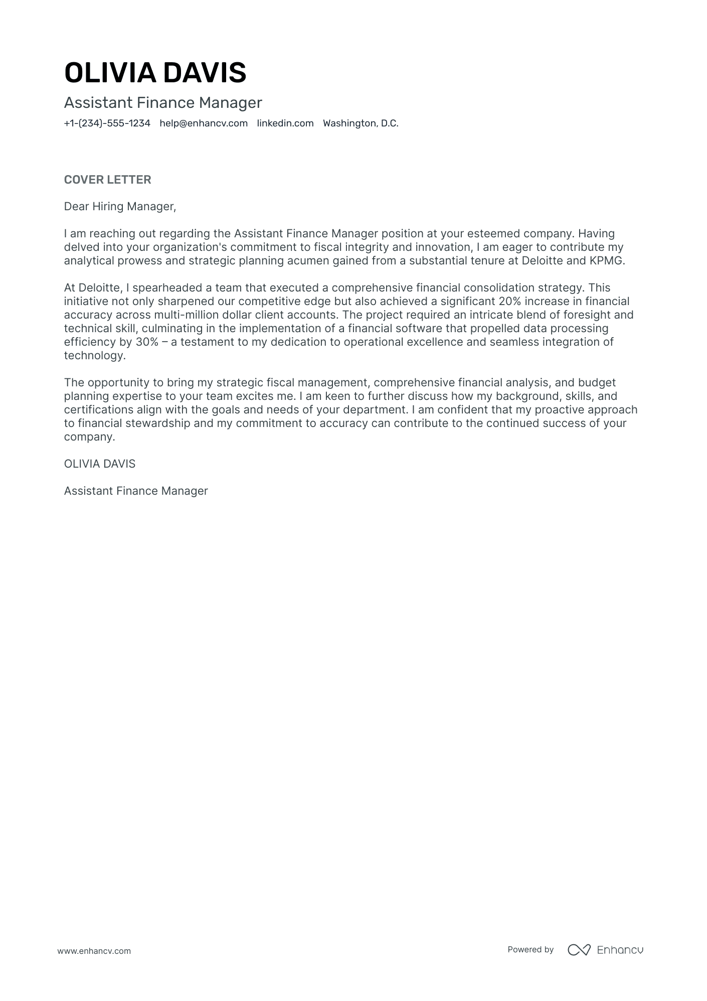 Assistant Finance Manager Resume Example