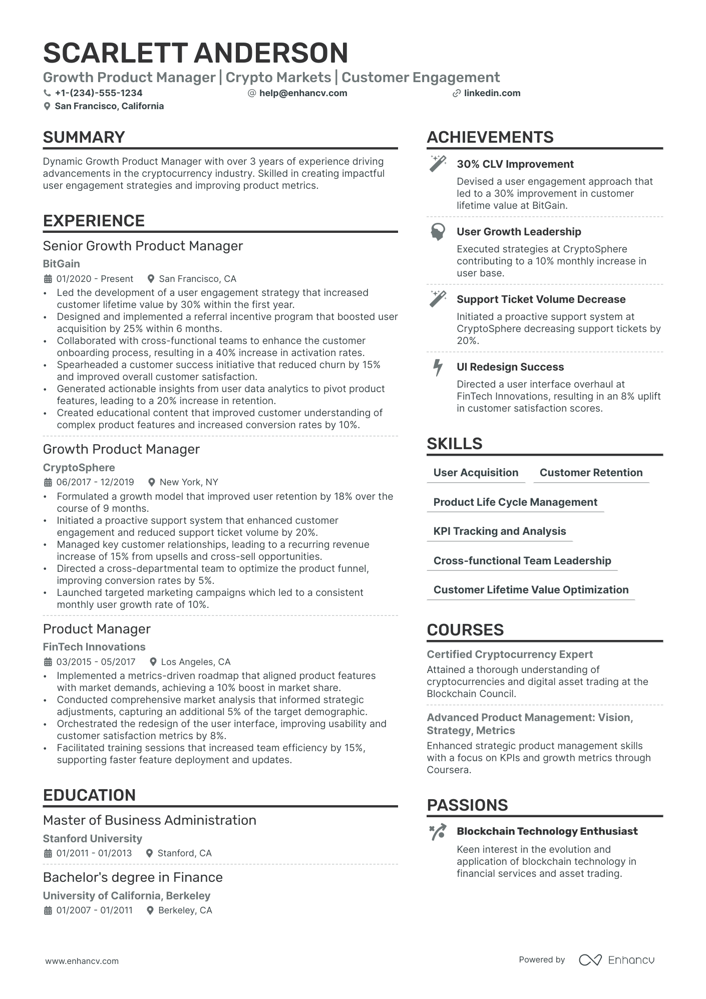 Growth Product Manager Resume Example