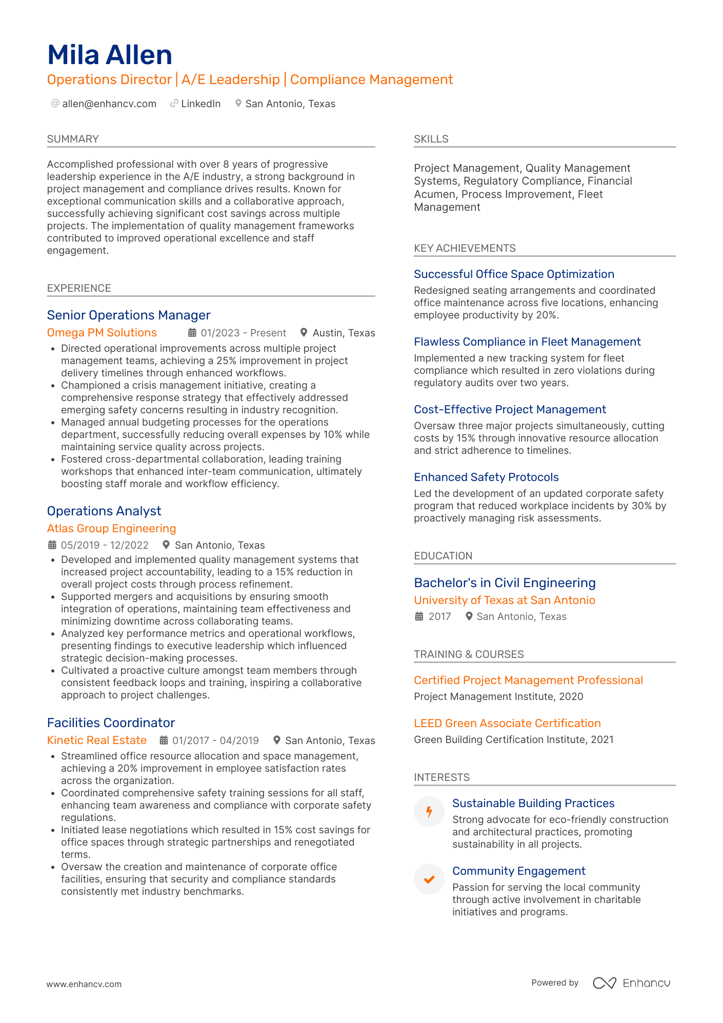 Director of Operations Resume Example