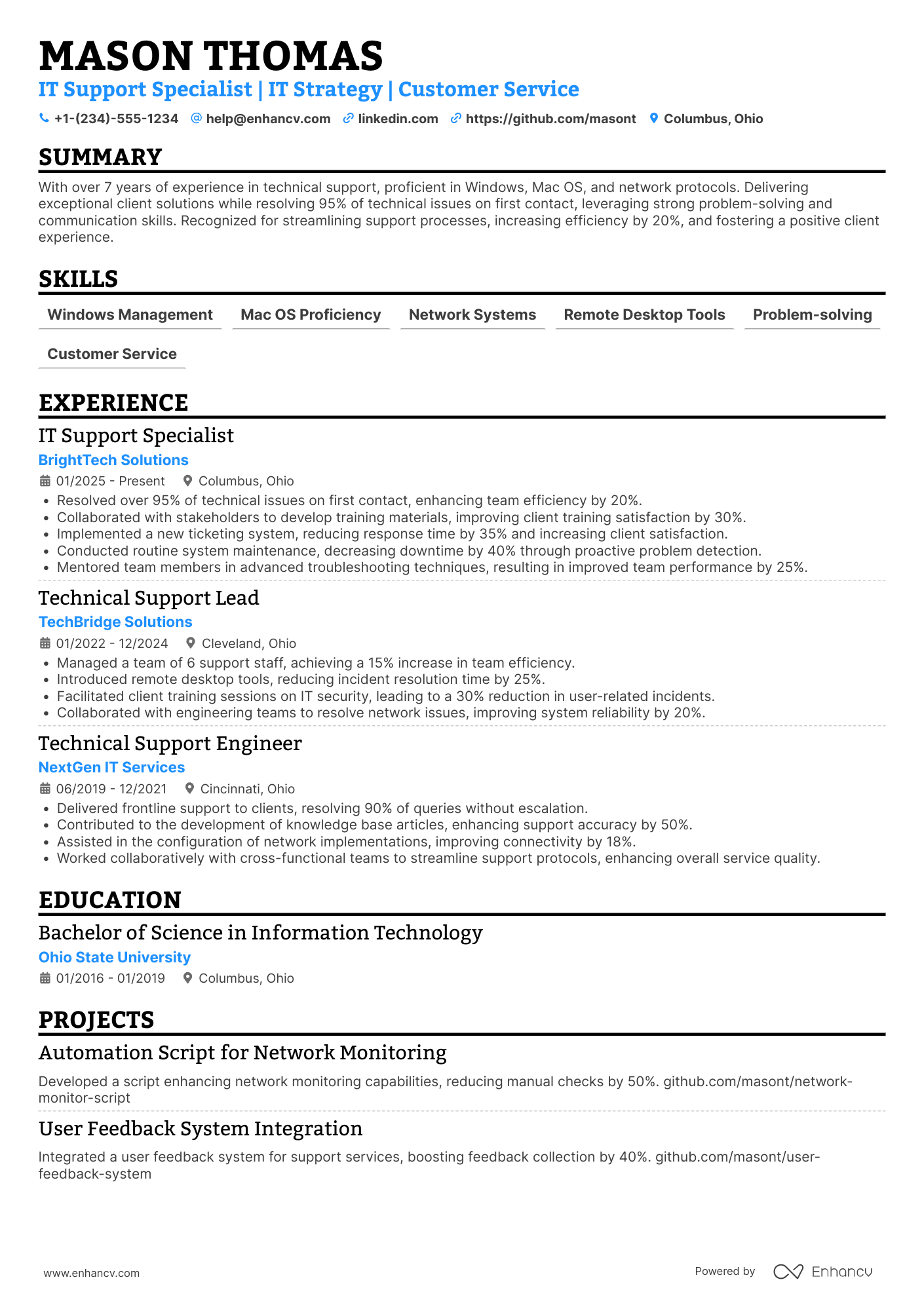 IT Support Operator Resume Example