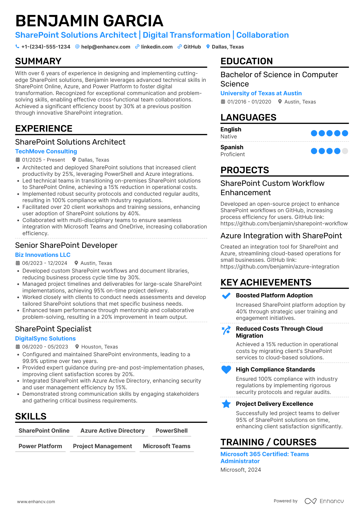 SharePoint Solutions Architect Resume Example